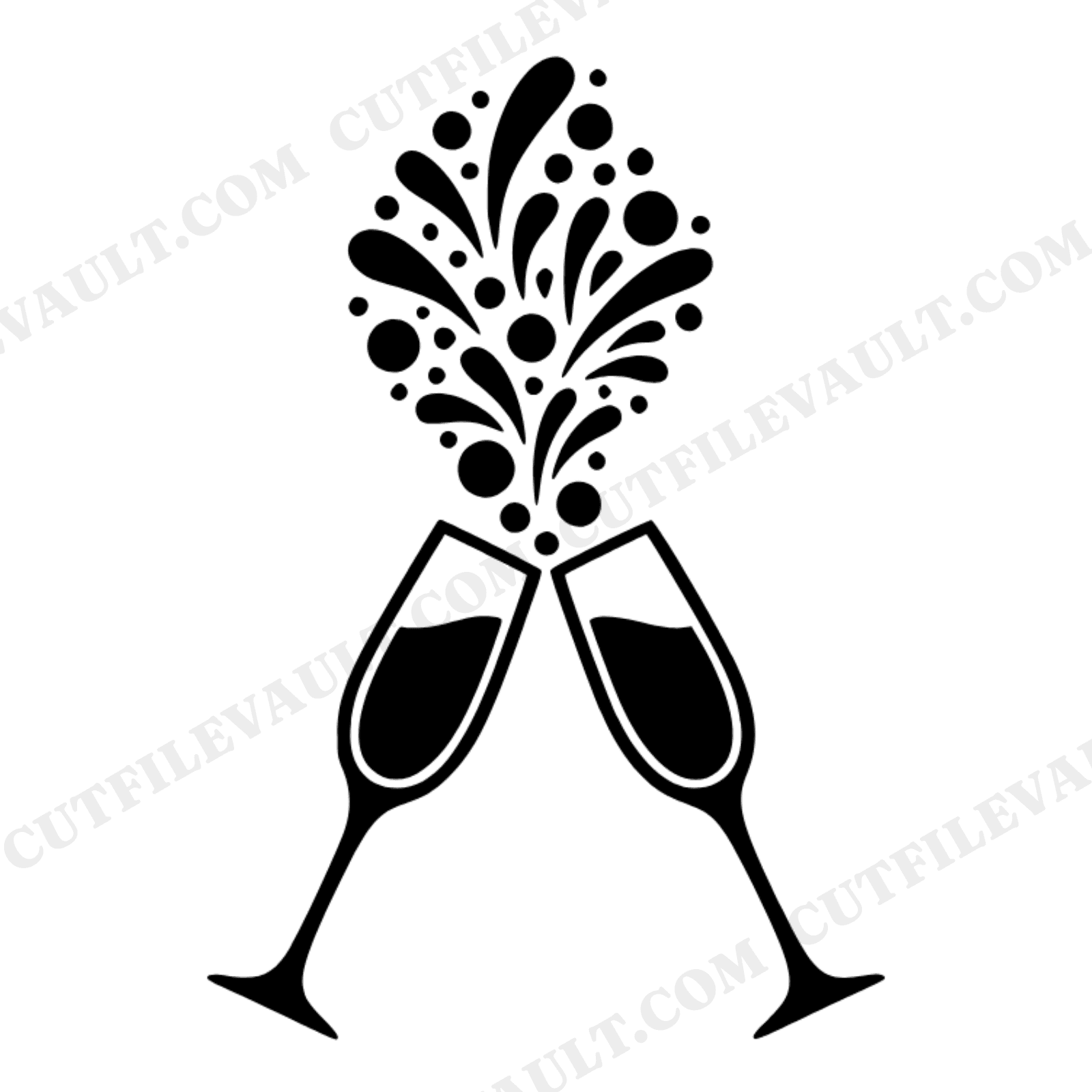 Champagne Toast SVG PNG, Mid Century Wedding Flutes Cut File, Geometric Bubbles Bridal Clipart, view 1