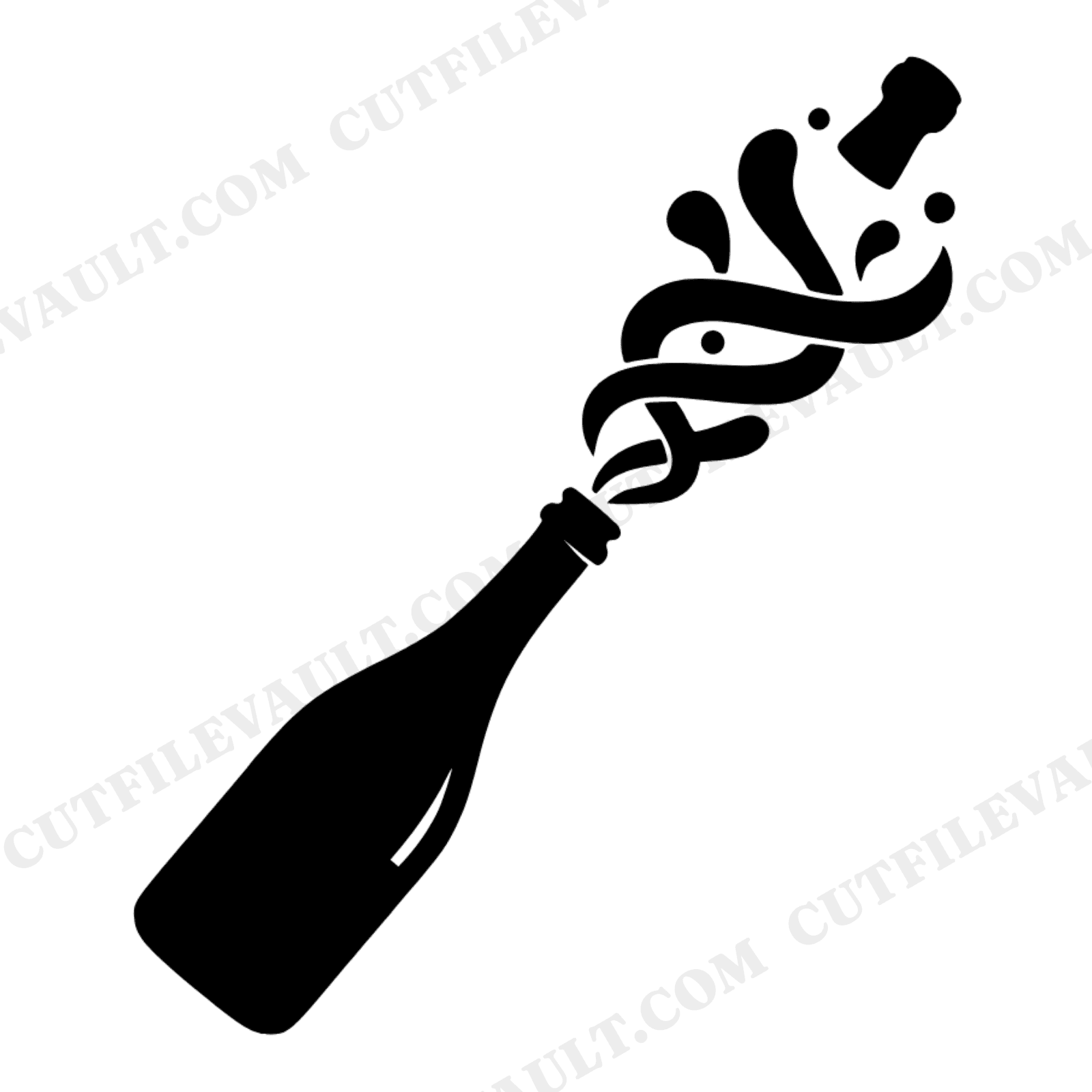 Champagne Toast SVG PNG, Wedding Bottle Pop Cork Ribbon Cut File, Bridal Shower Decor Silhouette, view 1