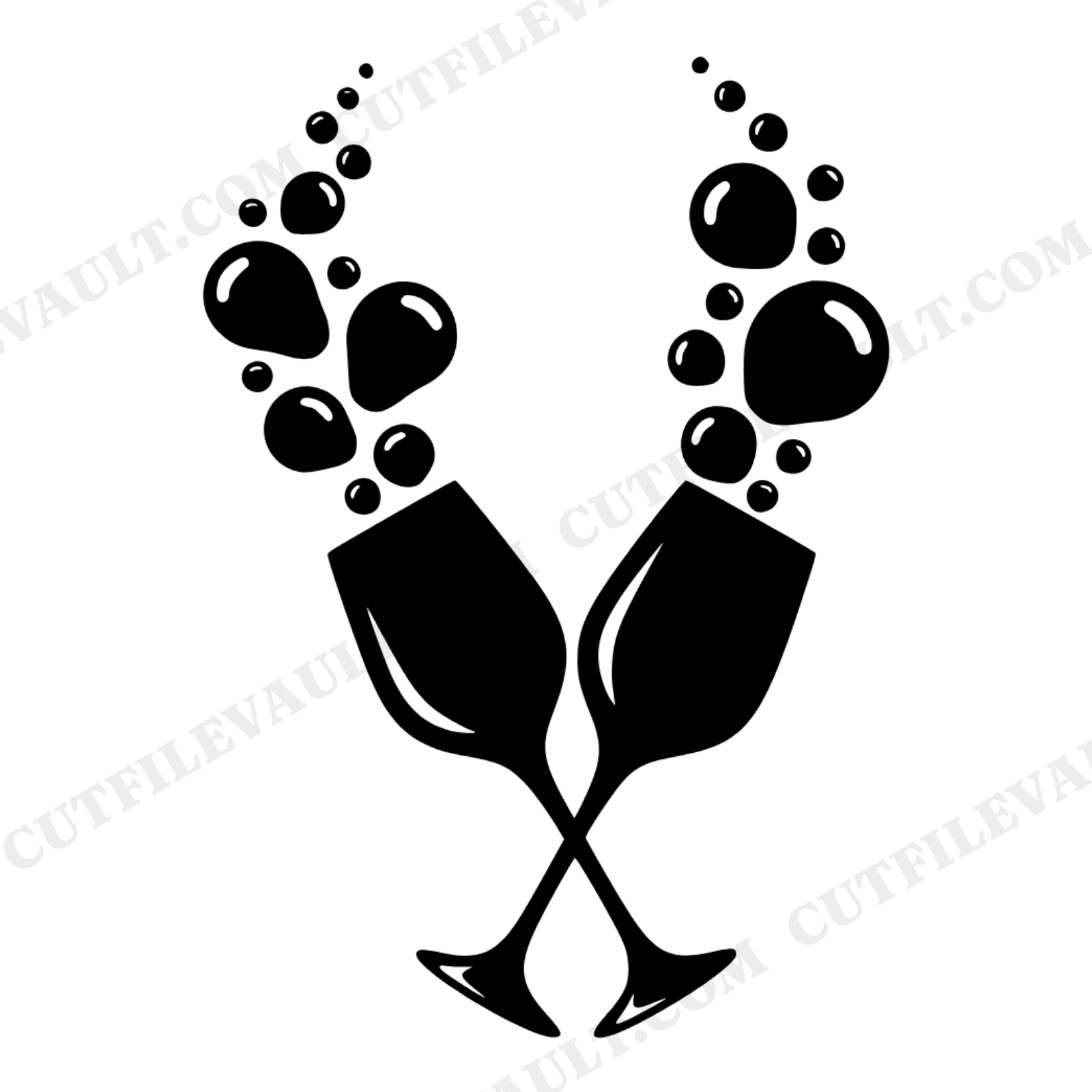 Champagne Toast SVG PNG, Wedding Champagne Flutes Cut File, Boho Celebration Bubbles Design, view 1