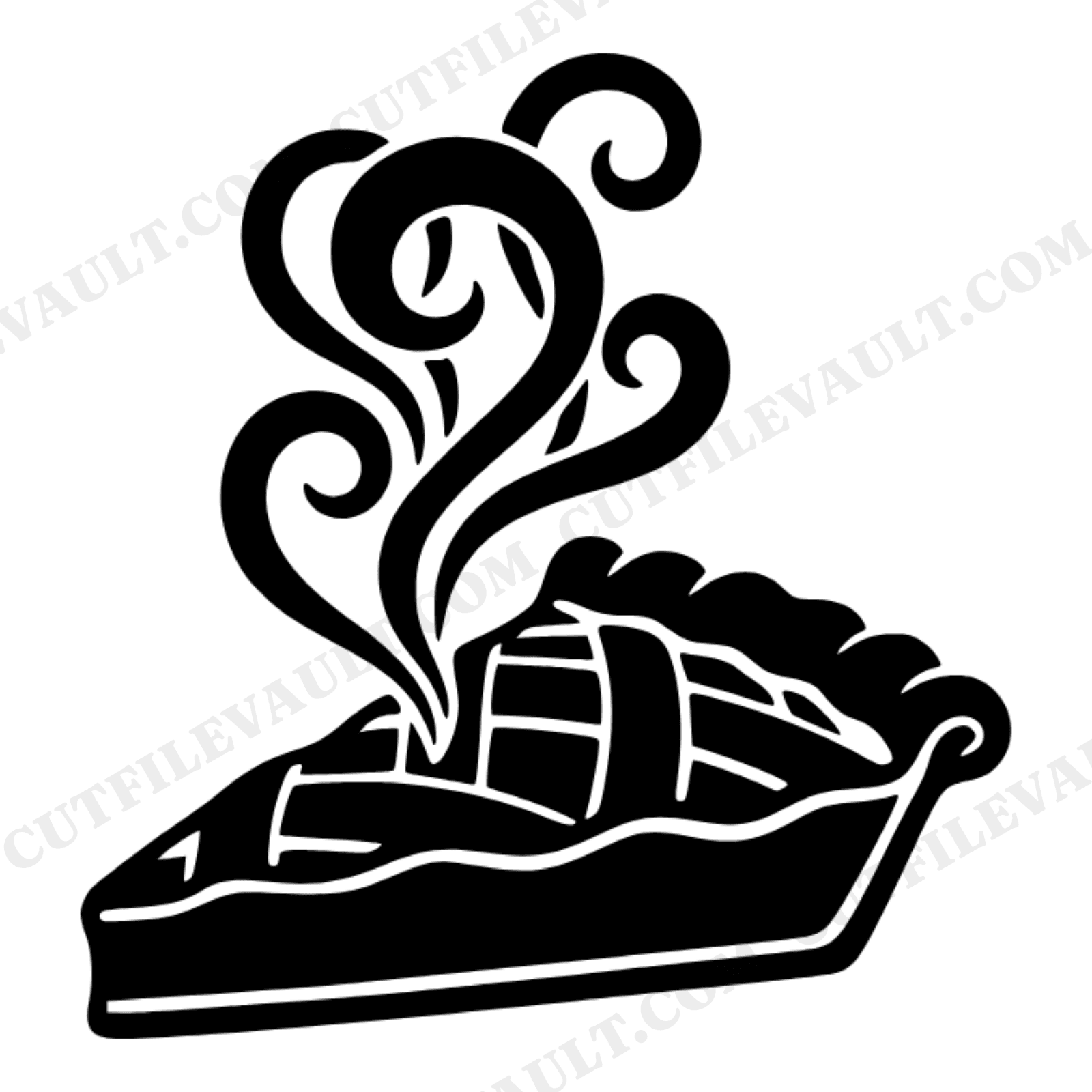 Cherry Pie Slice SVG PNG Art Nouveau Steam Ribbons 70s Retro Independence Day Cut File Design, view 1