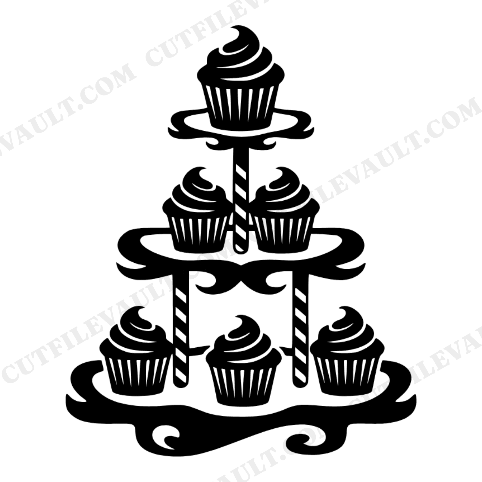 Christmas Cupcake Tower SVG PNG, Festive Candy Cane Stand Cut File, Holiday Party Decoration Design, view 1