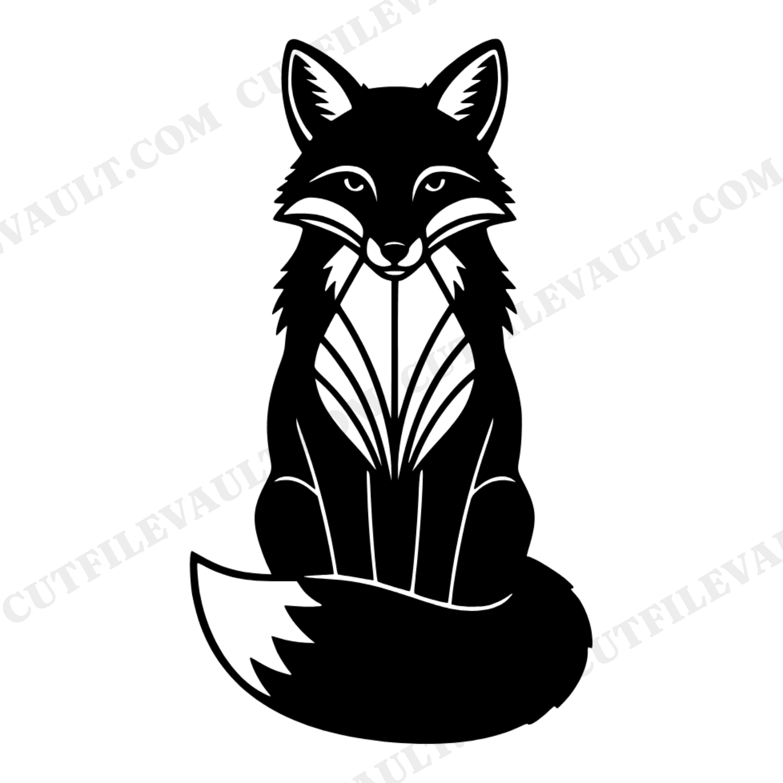 Christmas Fox Stained Glass SVG PNG, Art Deco Geometric Fox Silhouette Cut File, Holiday Craft Design, view 1