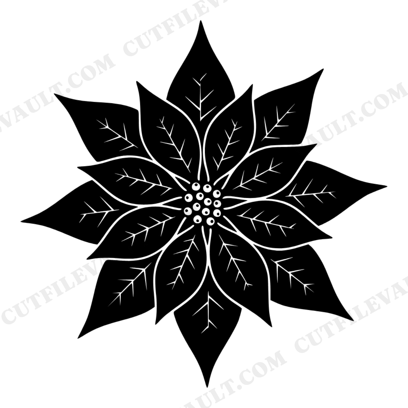 Christmas Poinsettia SVG, Overhead Flower Starburst PNG, Vintage Botanical Cut File for Holiday Crafts, view 1