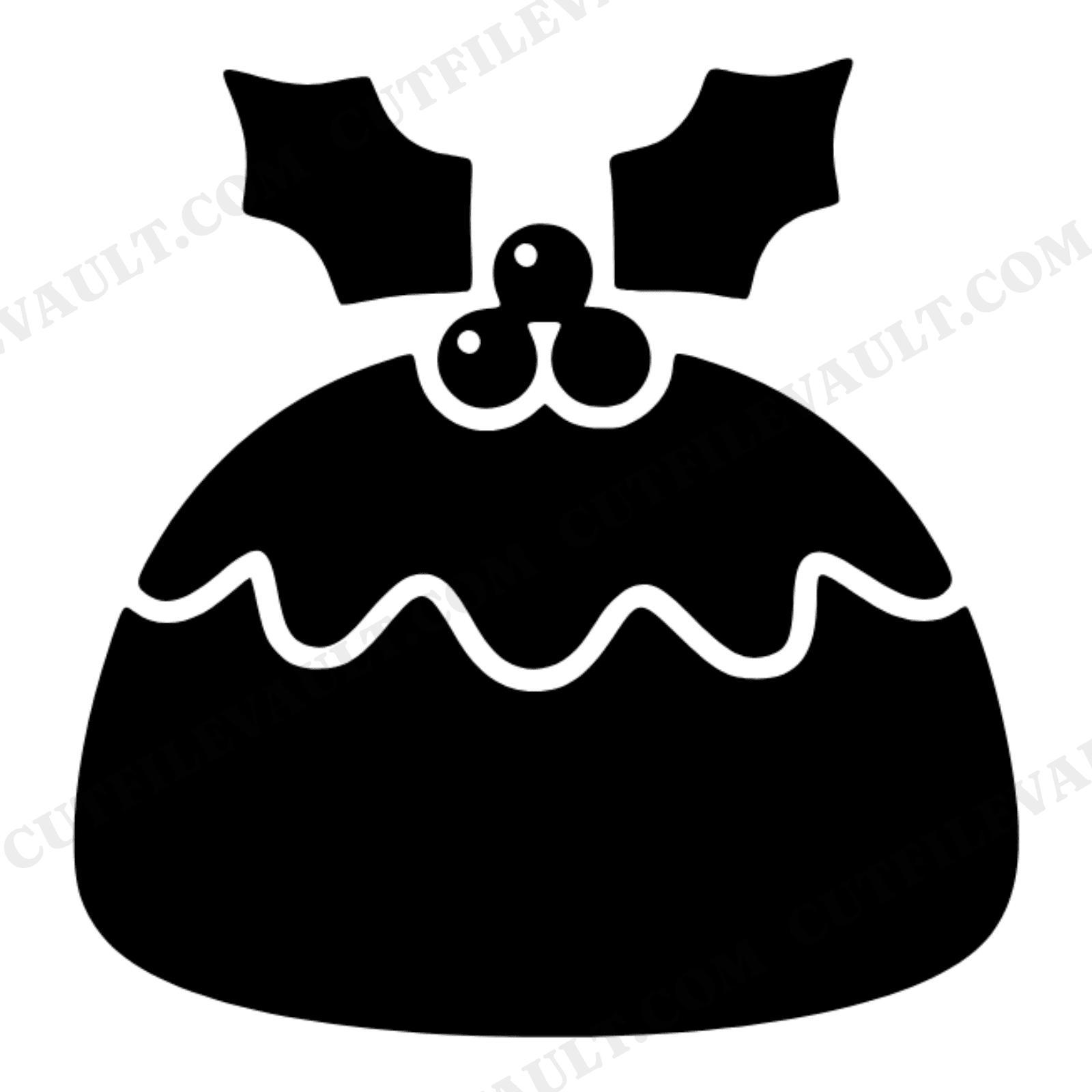 Christmas Pudding SVG, Holly Sprig Silhouette PNG, Retro Holiday Dessert Cut File, Mid Century, view 1