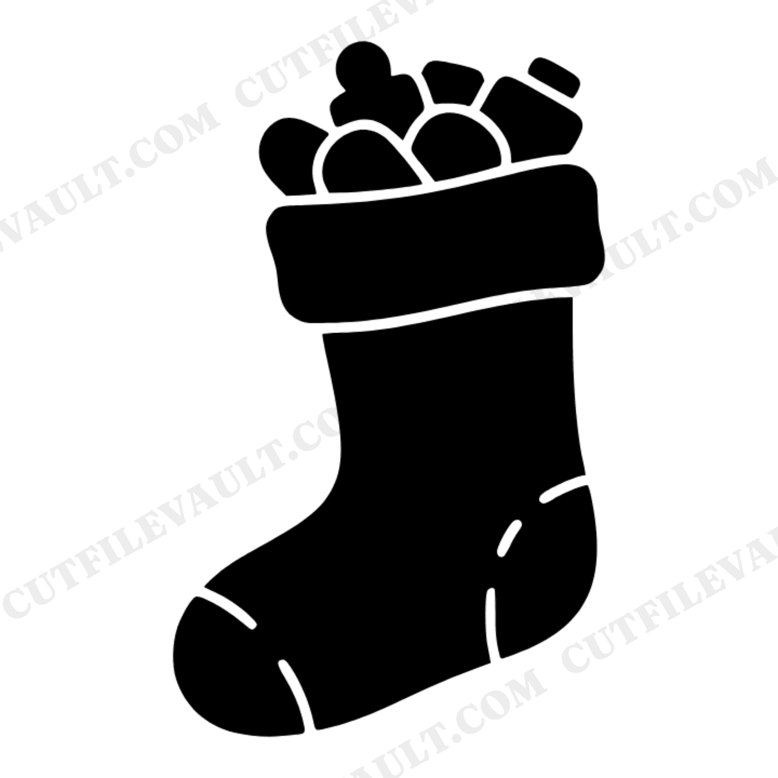 Christmas Stocking SVG, Left Facing Stocking PNG, Stuffed with Toys Silhouette Cut File, view 1