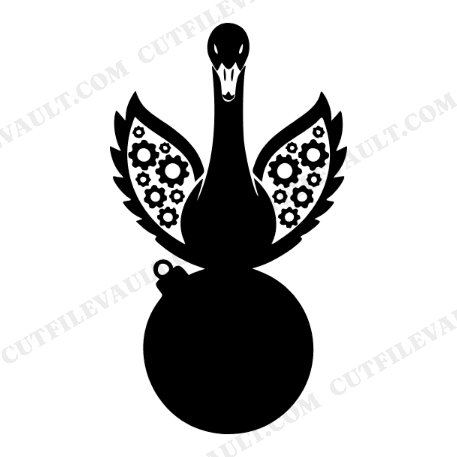 Christmas Swan Ornament SVG PNG, Steampunk Gear Holiday Cut File, Cottagecore Winter Bird Design, view 1