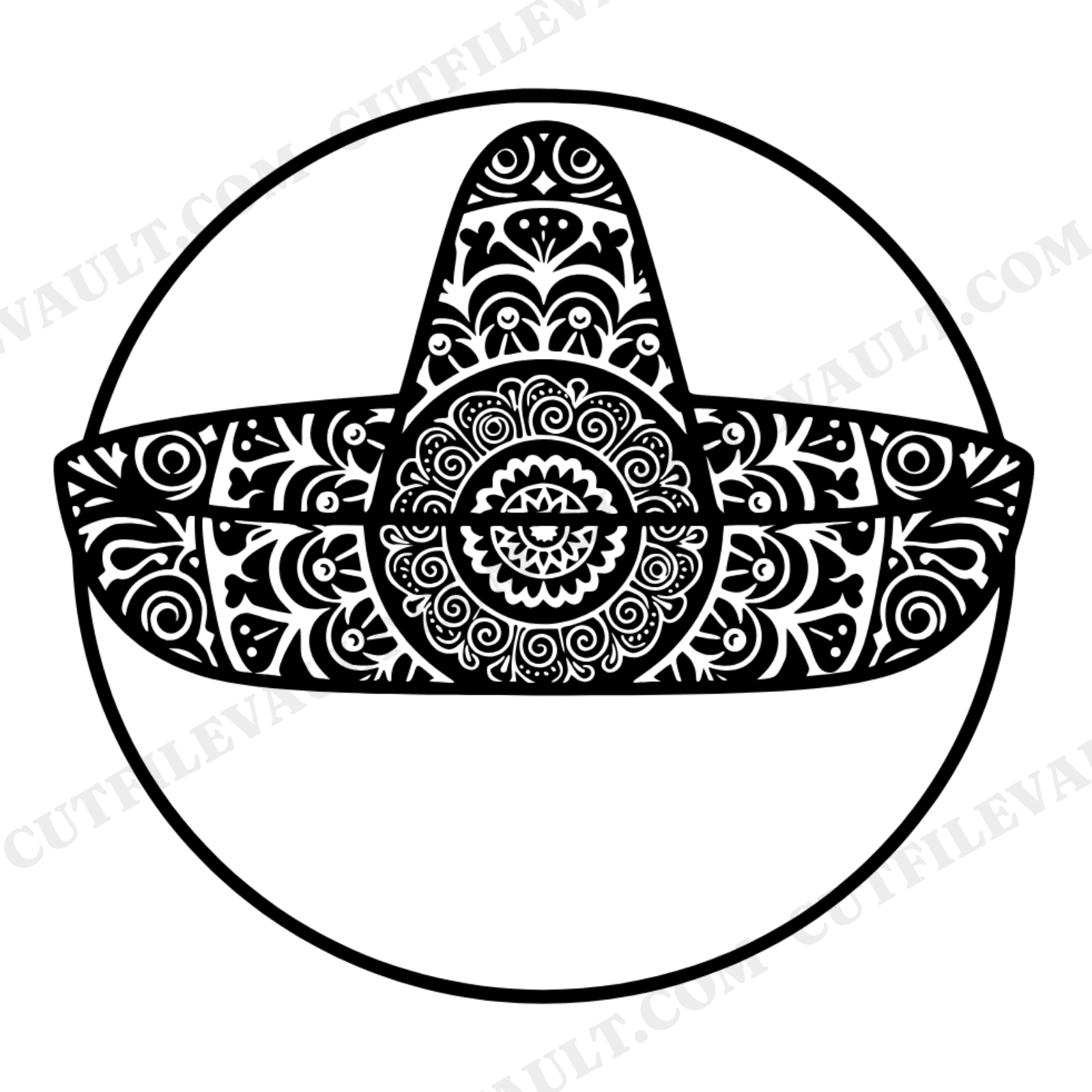 Cinco de Mayo Sombrero Mandala SVG PNG, Retro 70s Wave Top View Cut File for Fiesta Decor, view 1