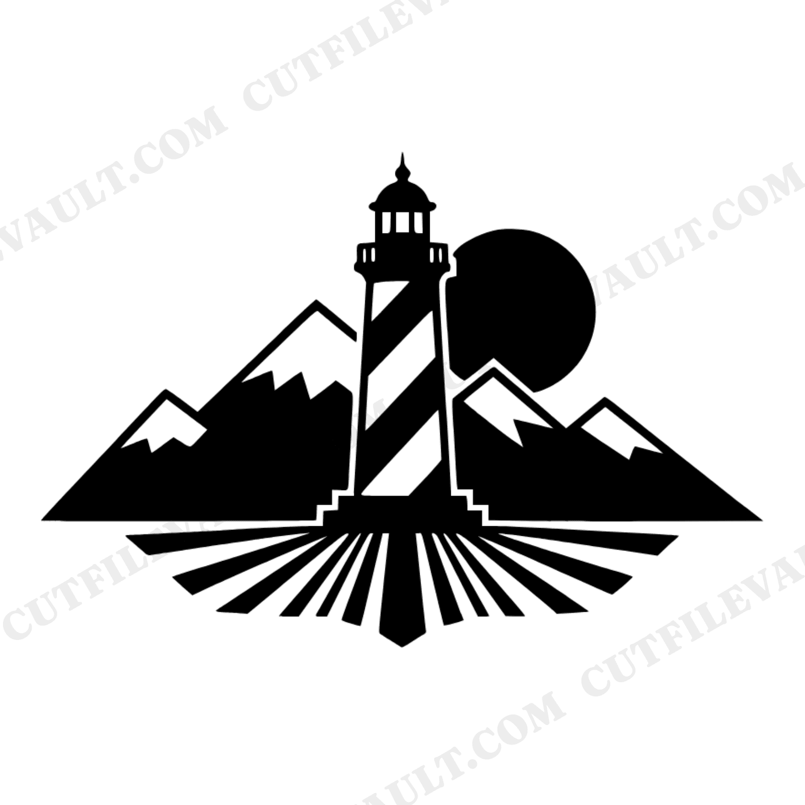 Coastal Lighthouse SVG PNG, Art Deco Mountain Ridges, Boho Farmhouse Wall Art Cut File, view 1