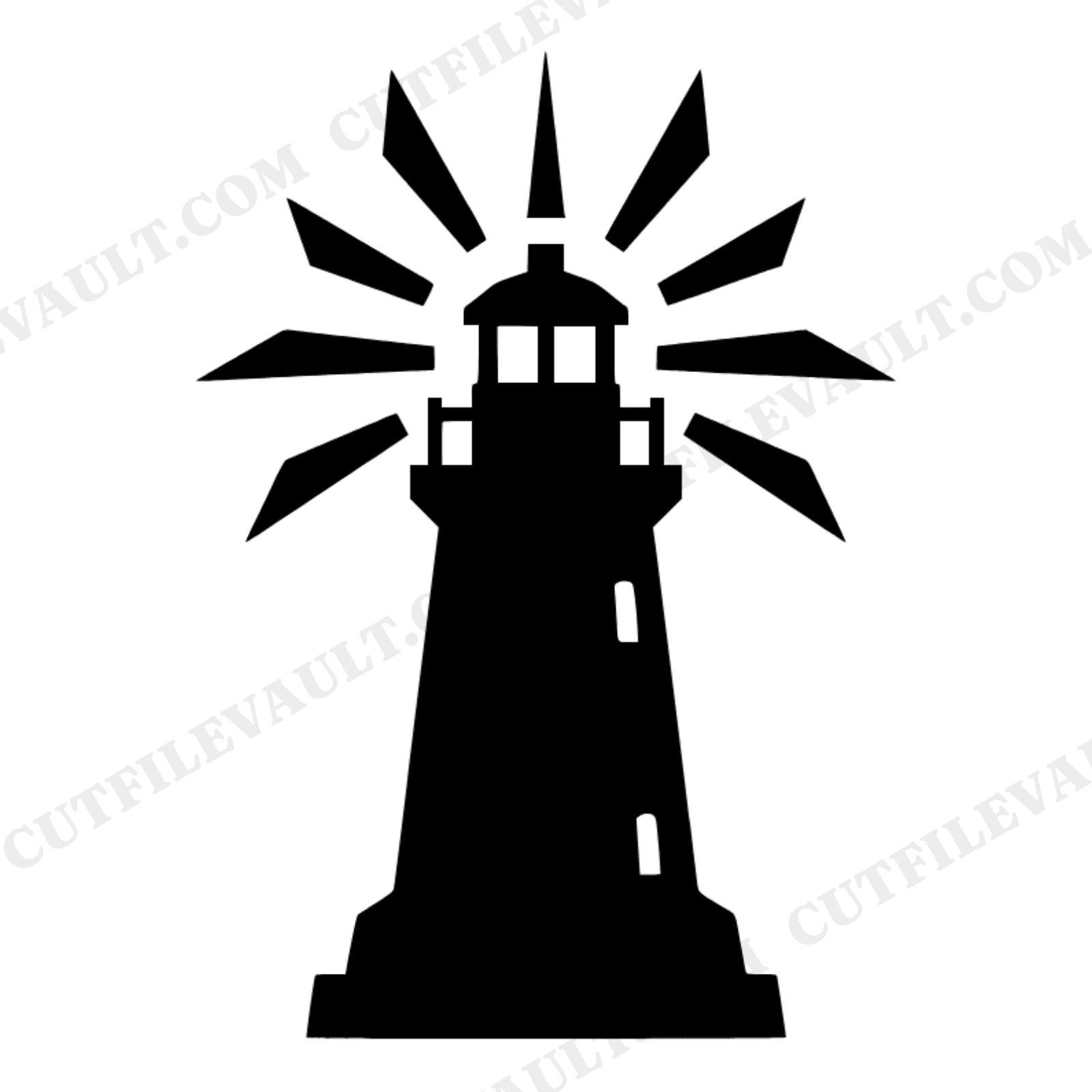 Coastal Lighthouse SVG PNG, Starburst Light Beam Cut File, Modern Minimalist Nautical Wall Art Design, view 1