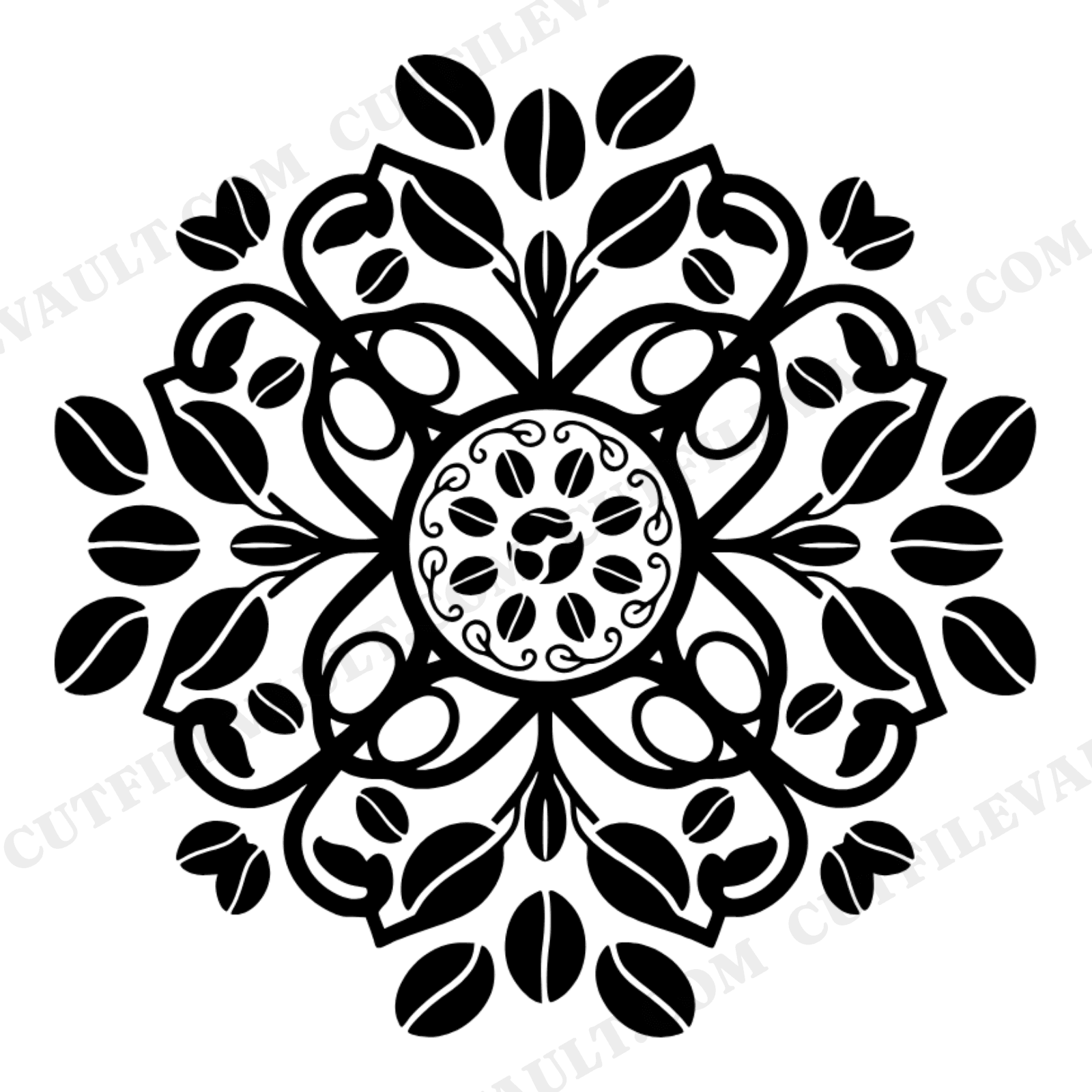 Coffee Bean Starburst SVG PNG Retro 70s Folk Art Radial Design National Coffee Day Cut File, view 1