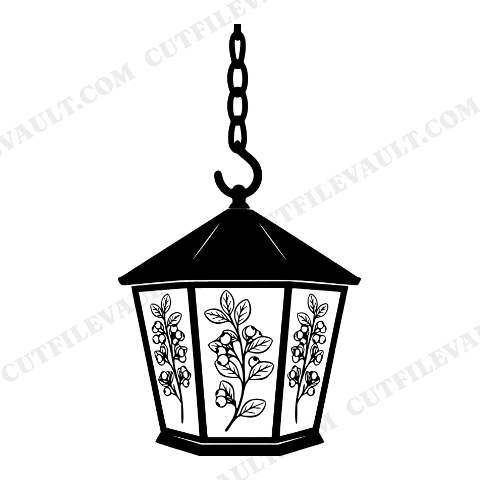 Colonial Lantern Blueberry Branch SVG PNG, Vintage Botanical Americana Cut File for Independence Day, view 1