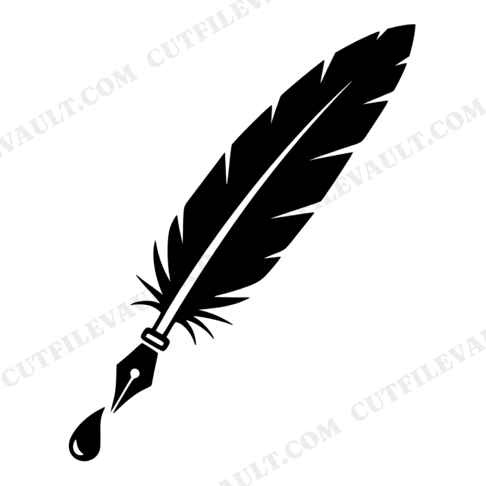 Colonial Quill Feather SVG PNG, Eagle Feather Ink Droplet Cut File, Independence Day 4th of July, view 1