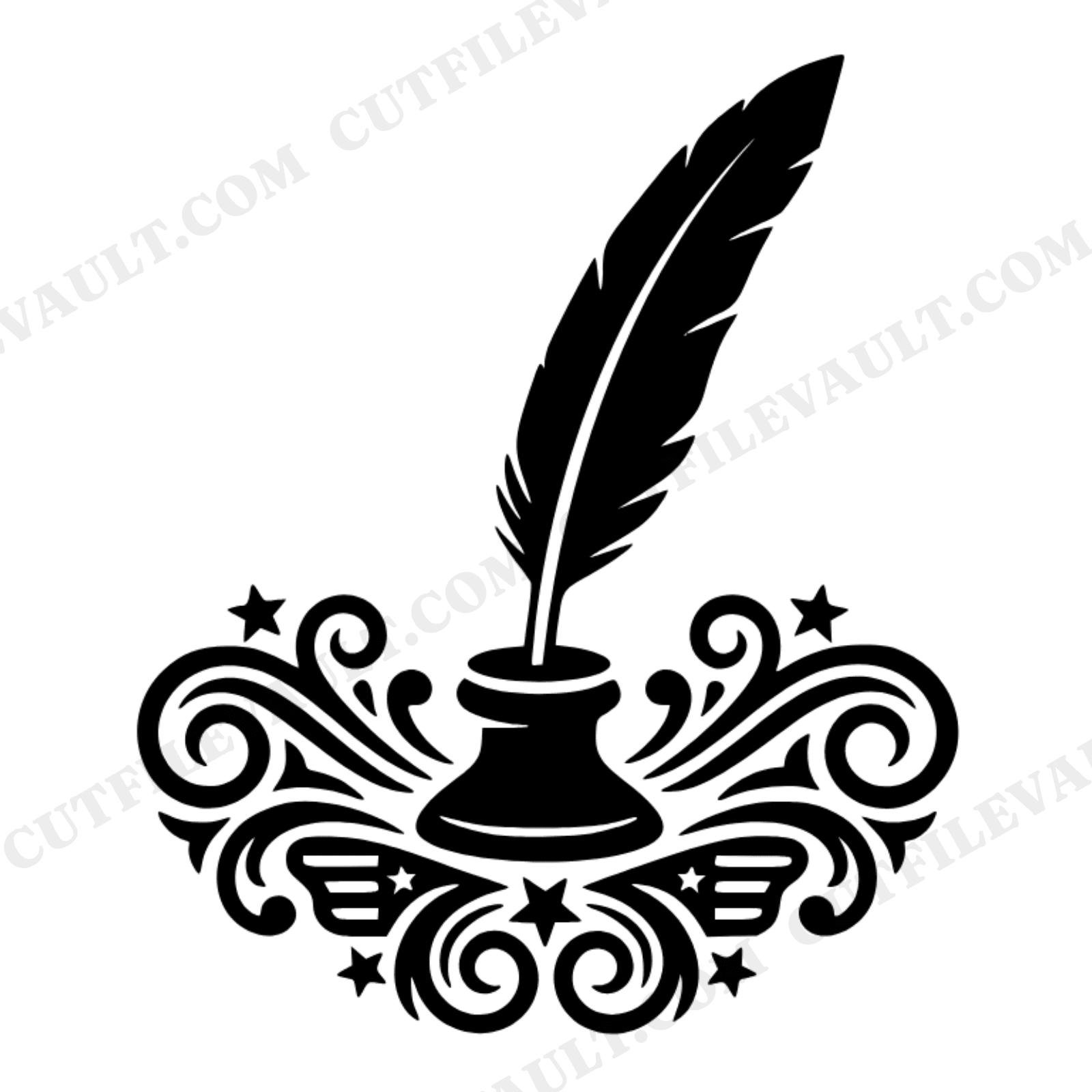 Colonial Quill Inkwell SVG PNG Patriotic Flourish Monogram Cut File Independence Day 4th of July, view 1
