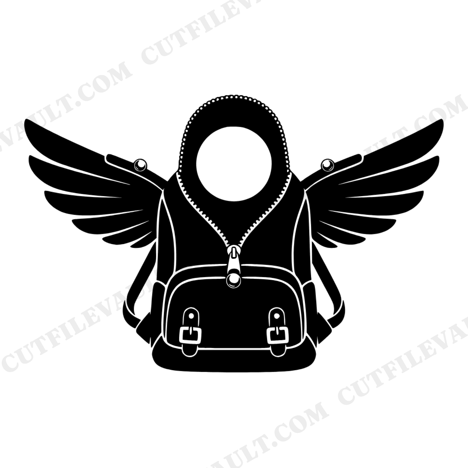 Cosmic Backpack Wings SVG PNG, Unzipped Celestial School Bag Silhouette, Y2K Mystical Cut File, view 1
