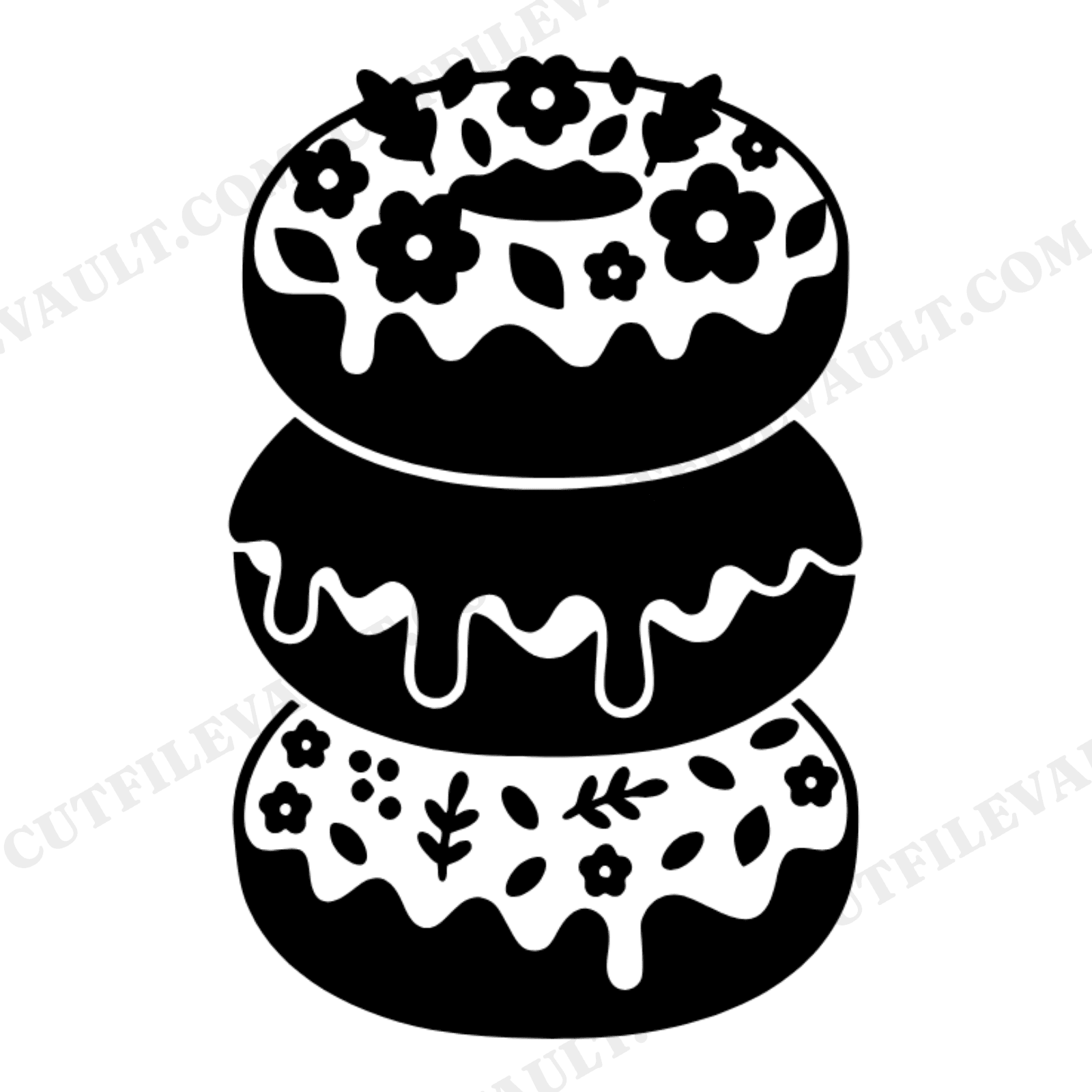 Cottagecore Floral Donut Tower SVG PNG, National Donut Day Cut File, Whimsical Donut Stack Design, view 1