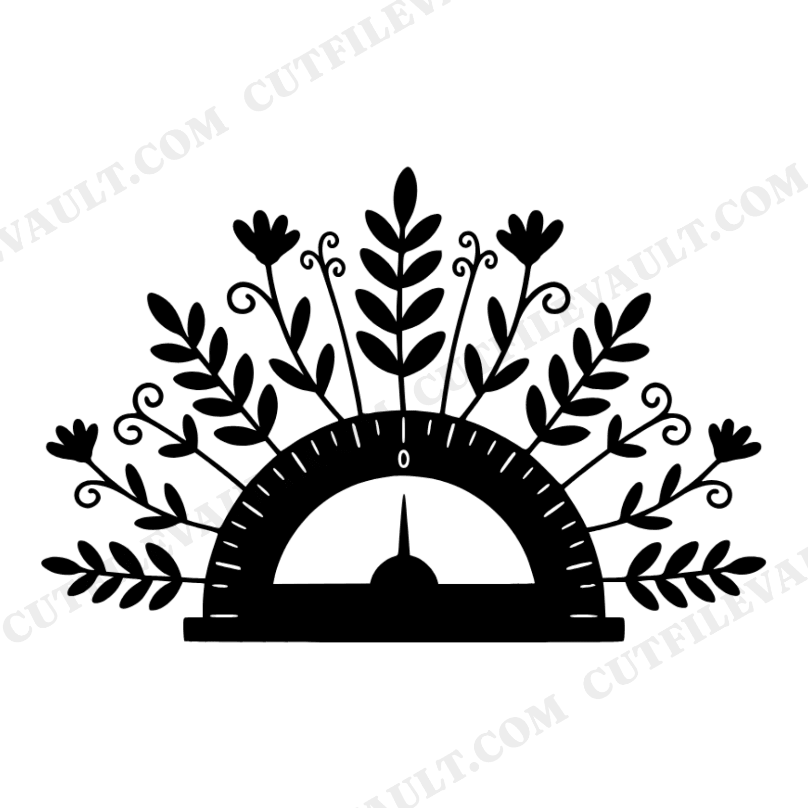Cottagecore Protractor SVG PNG, Wildflower Sunburst Cut File, Botanical Back to School Clipart, view 1