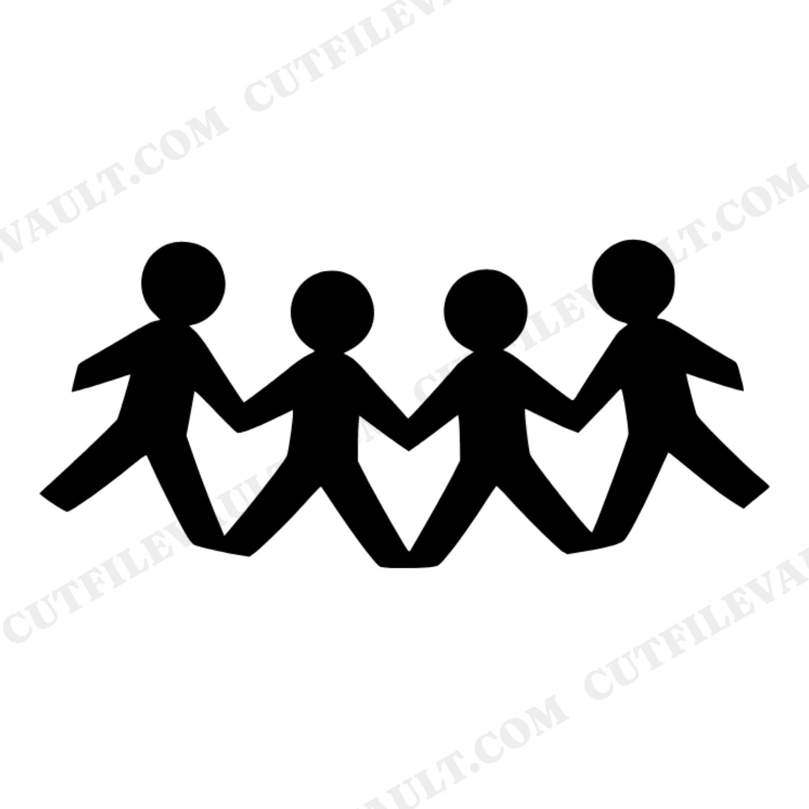Cousins Day Paper Dolls Chain SVG PNG, Four Linked Figures Holding Hands Cut File for Crafts, view 1