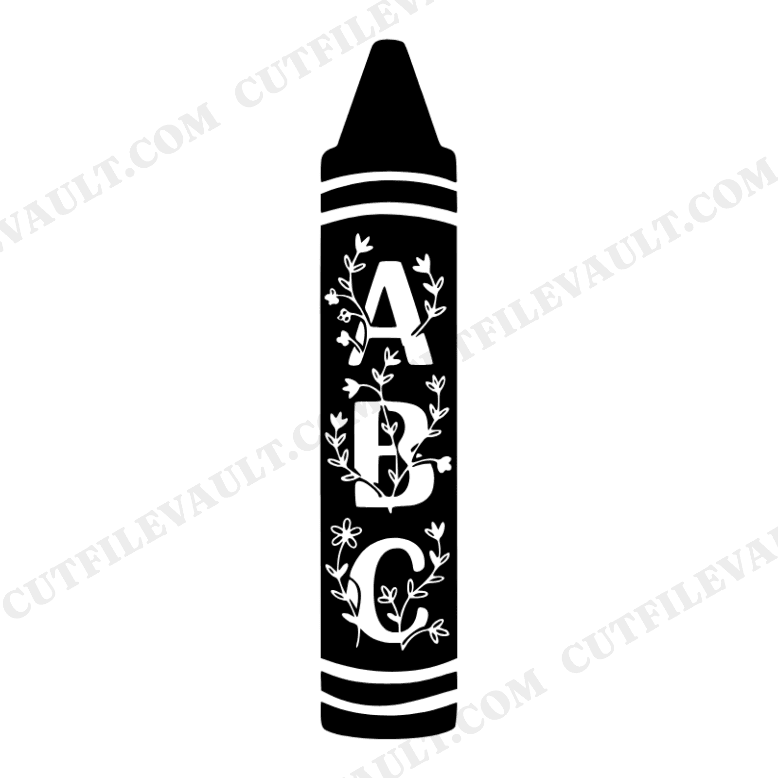 Crayon SVG with Floral ABC Cutouts PNG, Nursery Wall Art, Kids Room Name Decal Cut File, view 1
