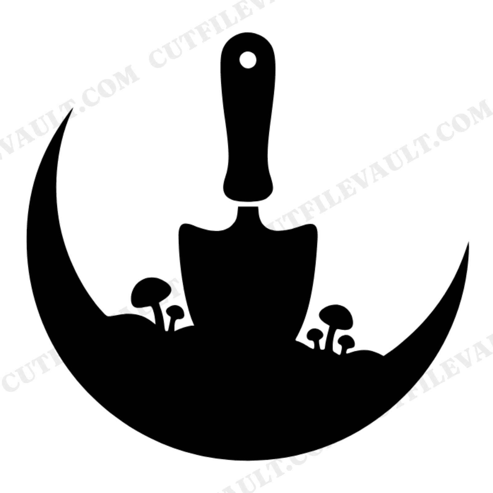 Crescent Moon Garden Trowel SVG PNG, Mushroom Gardener Cut File, Cottagecore Labor Day Design, view 1