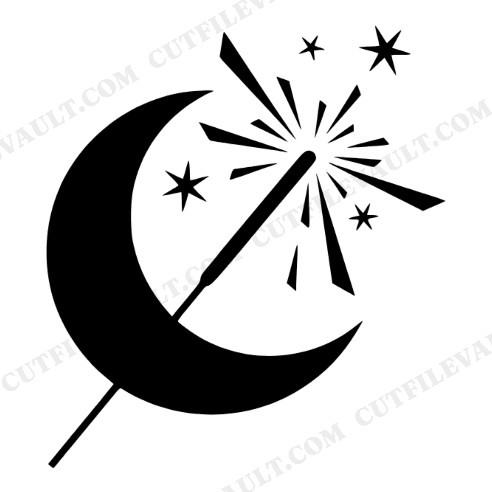 Crescent Moon Sparkler SVG PNG, Celestial Mystical Woodland Cut File, Modern Brutalist Magic Design, view 1