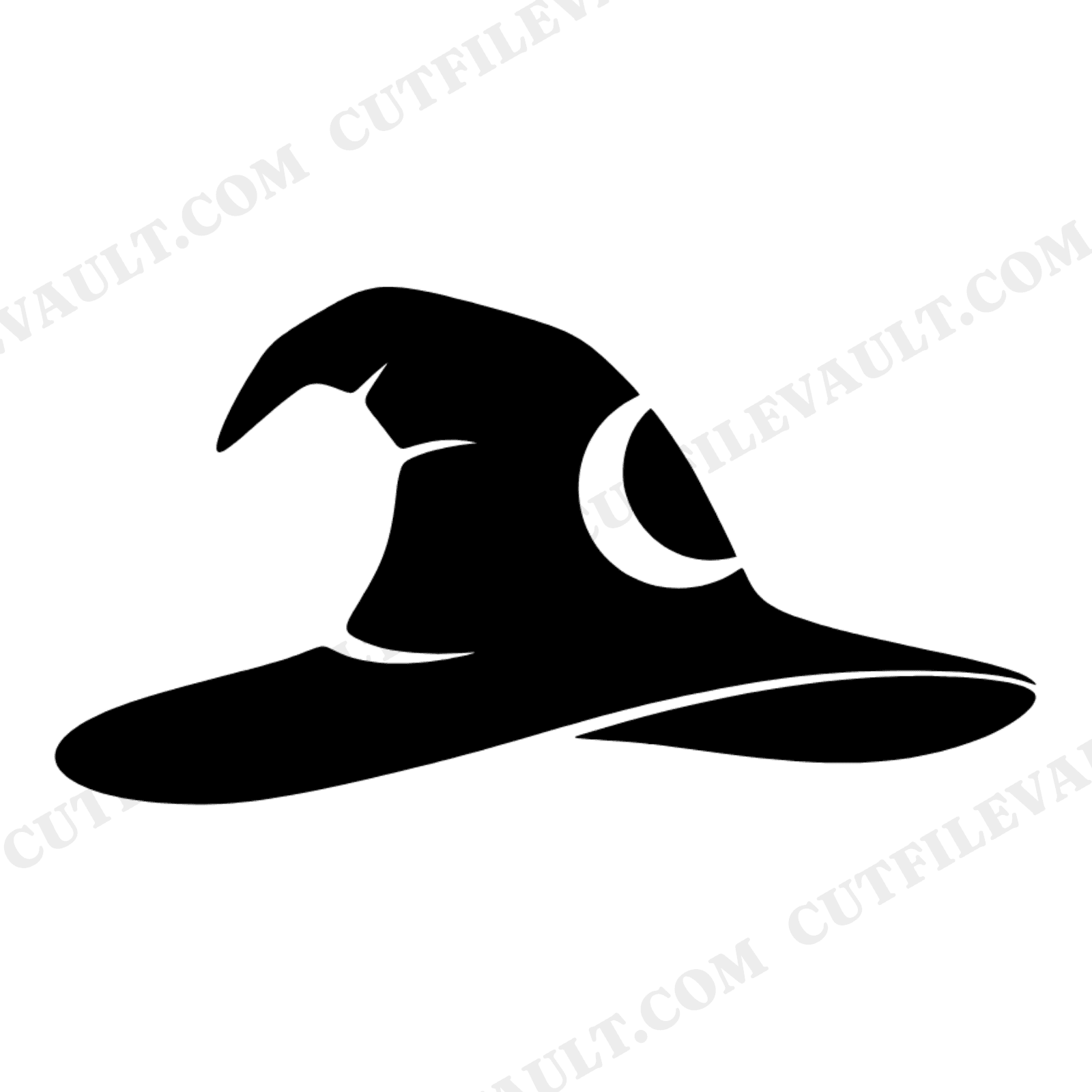 Crescent Moon Witch Hat SVG PNG Layered Silhouette Cut File Halloween Scandinavian Line Art Design, view 1