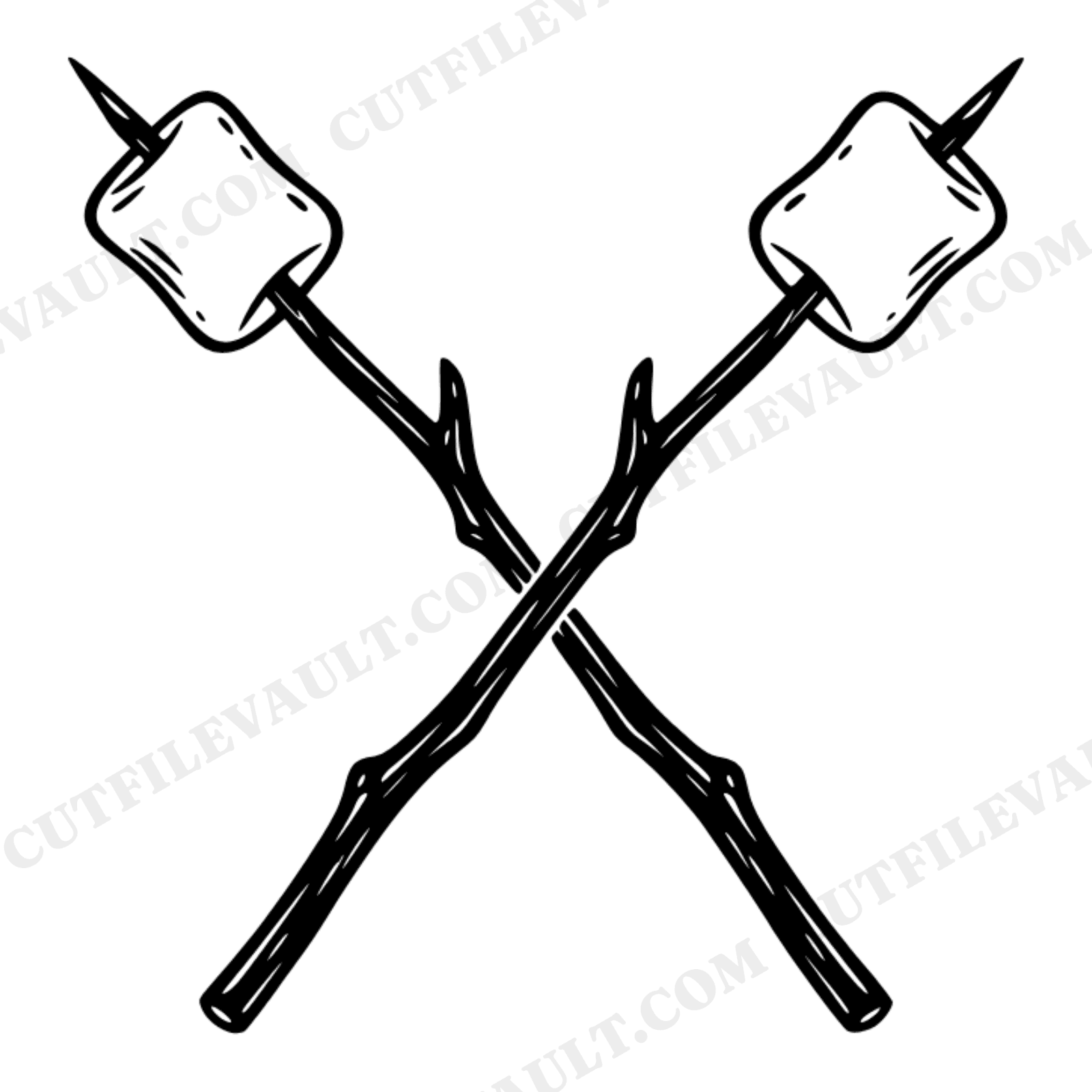 Crossed Campfire Pokers SVG PNG, Toasted Marshmallows Cut File, S'mores Day Camping Design, view 1
