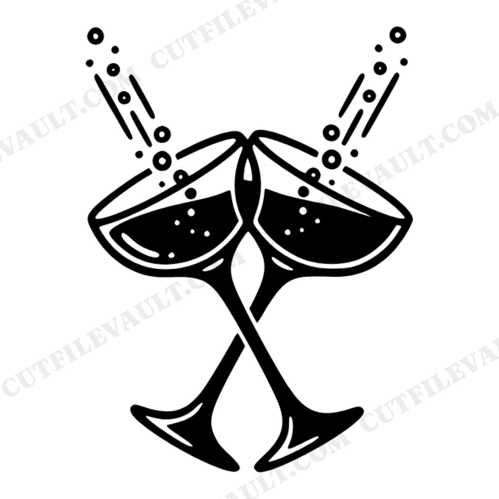 Crossed Champagne Coupe Glasses SVG PNG Retro 70s Prosecco Day Cut File Engagement Party Decor, view 1
