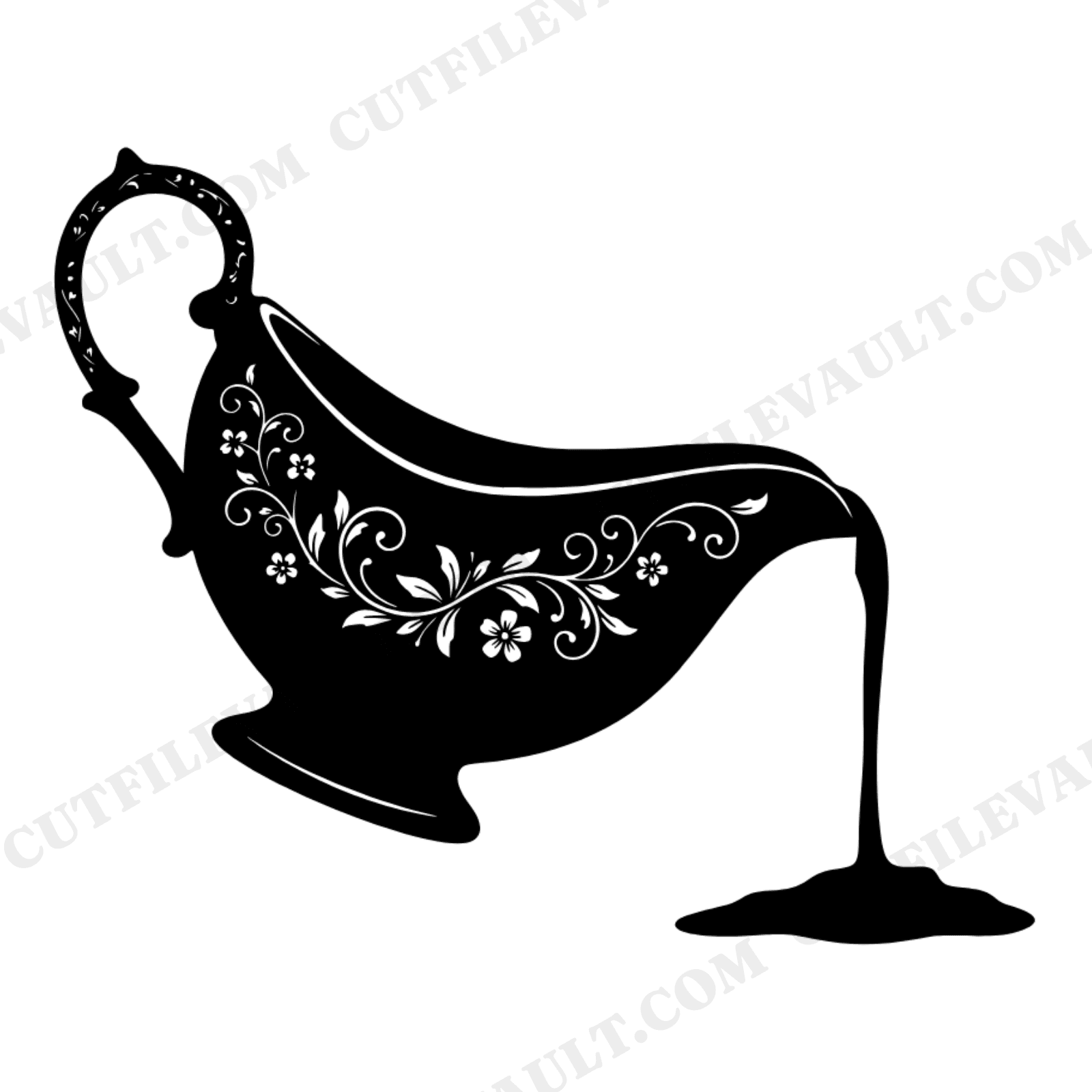 Elegant Gravy Boat SVG PNG, Vintage Botanical Thanksgiving Silhouette, Holiday Table Decor Cut File, view 1