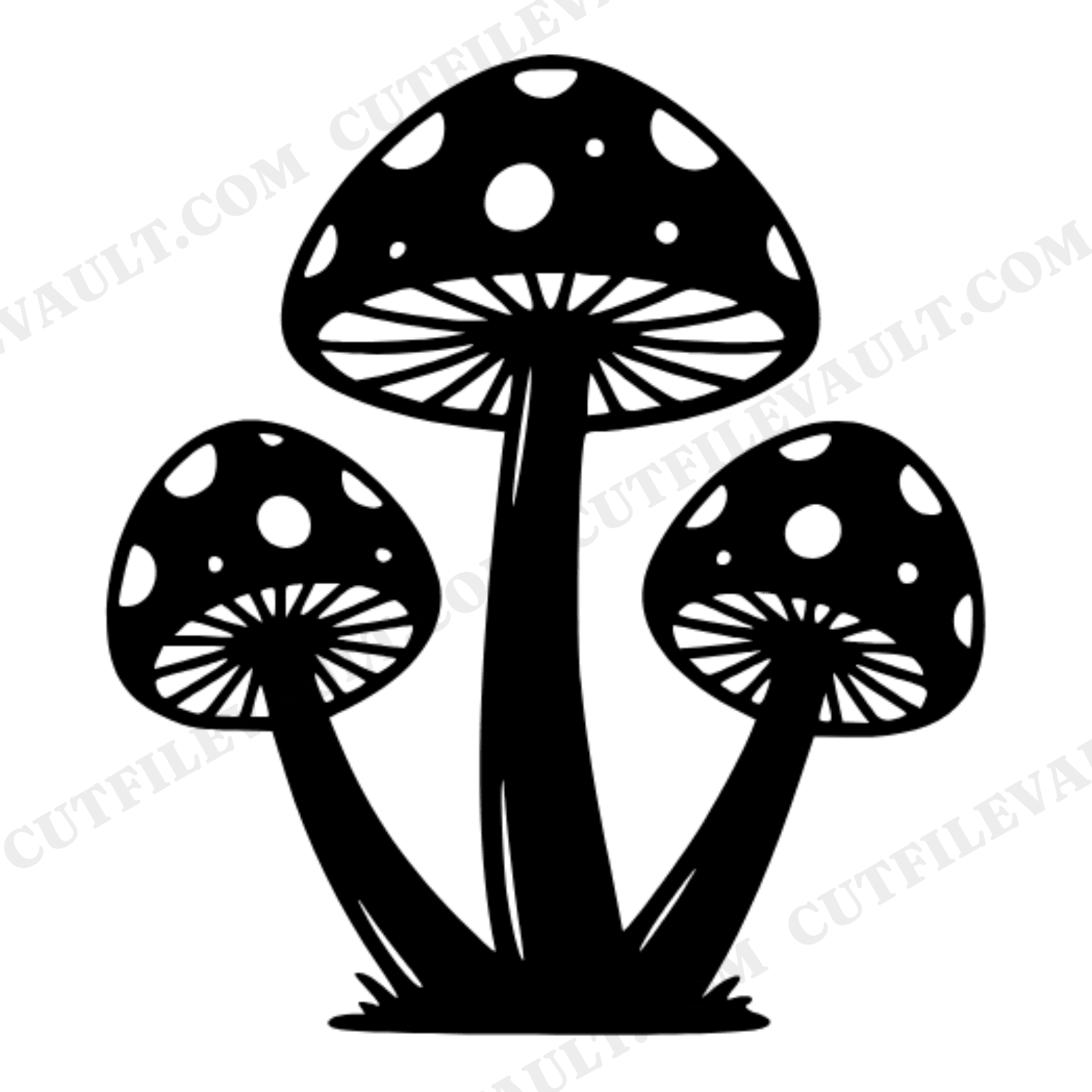 Enchanted Fairy Ring Toadstool SVG PNG, Vintage Botanical Mushroom Trio Cut File for Cricut, view 1