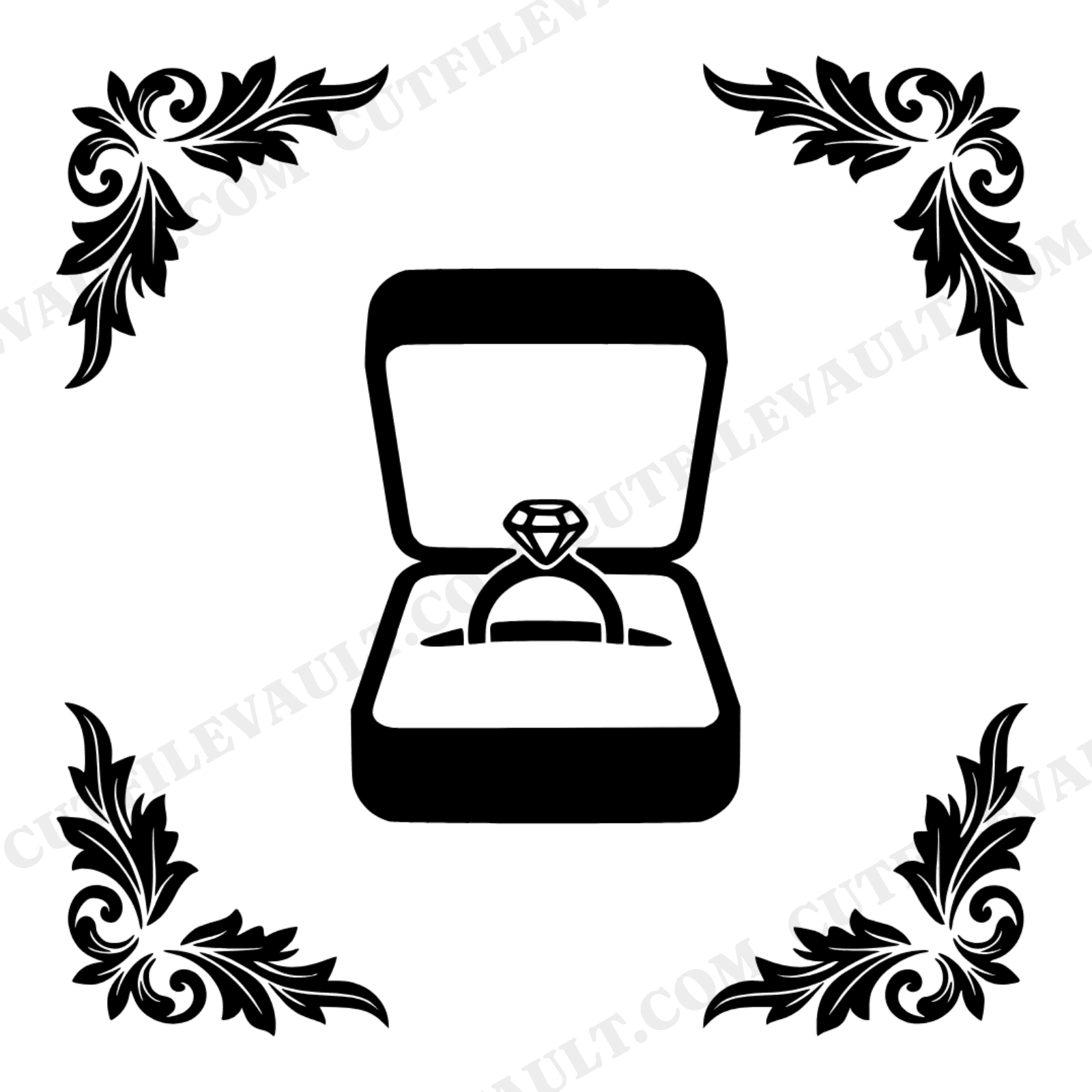 Engagement Ring Box SVG PNG Top View Vintage Botanical Cut File Labor Day Proposal Announcement, view 1