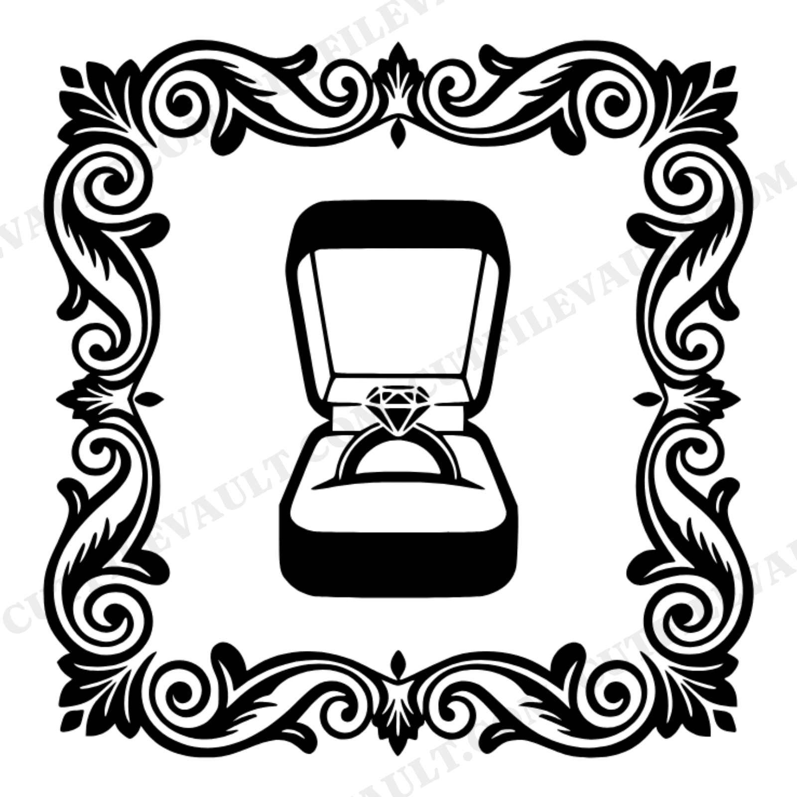 Fall Engagement Ring Box SVG PNG, Scandinavian Flourish Border, Wedding Save the Date Cut File, view 1