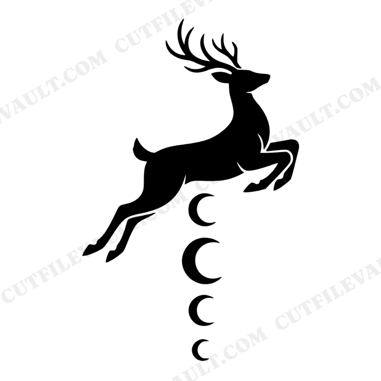 Fall Equinox Deer SVG PNG, Leaping Deer Crescent Moon Cut File, Celestial Autumn Design, view 1