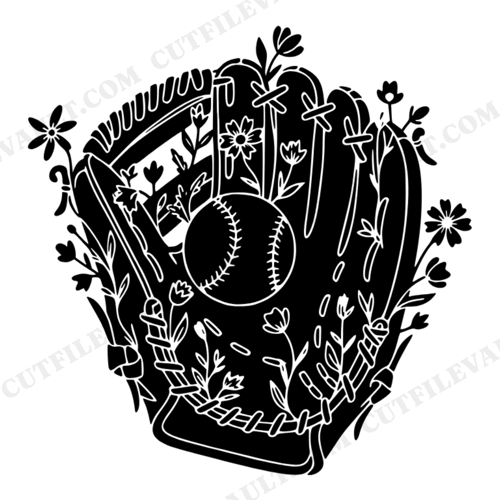 Fathers Day Baseball Glove SVG PNG, Wildflower Baseball Mitt Cut File, Cottagecore Dad Gift, view 1