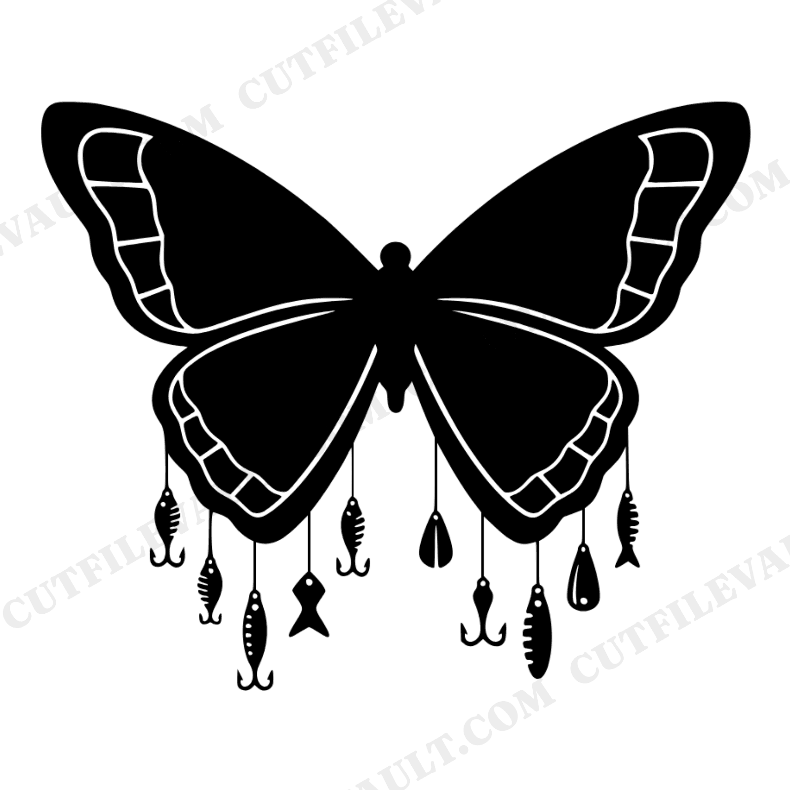 Father's Day Tackle Box Butterfly SVG PNG, Vintage Fishing Lures Line Art Cut File for Dad, view 1