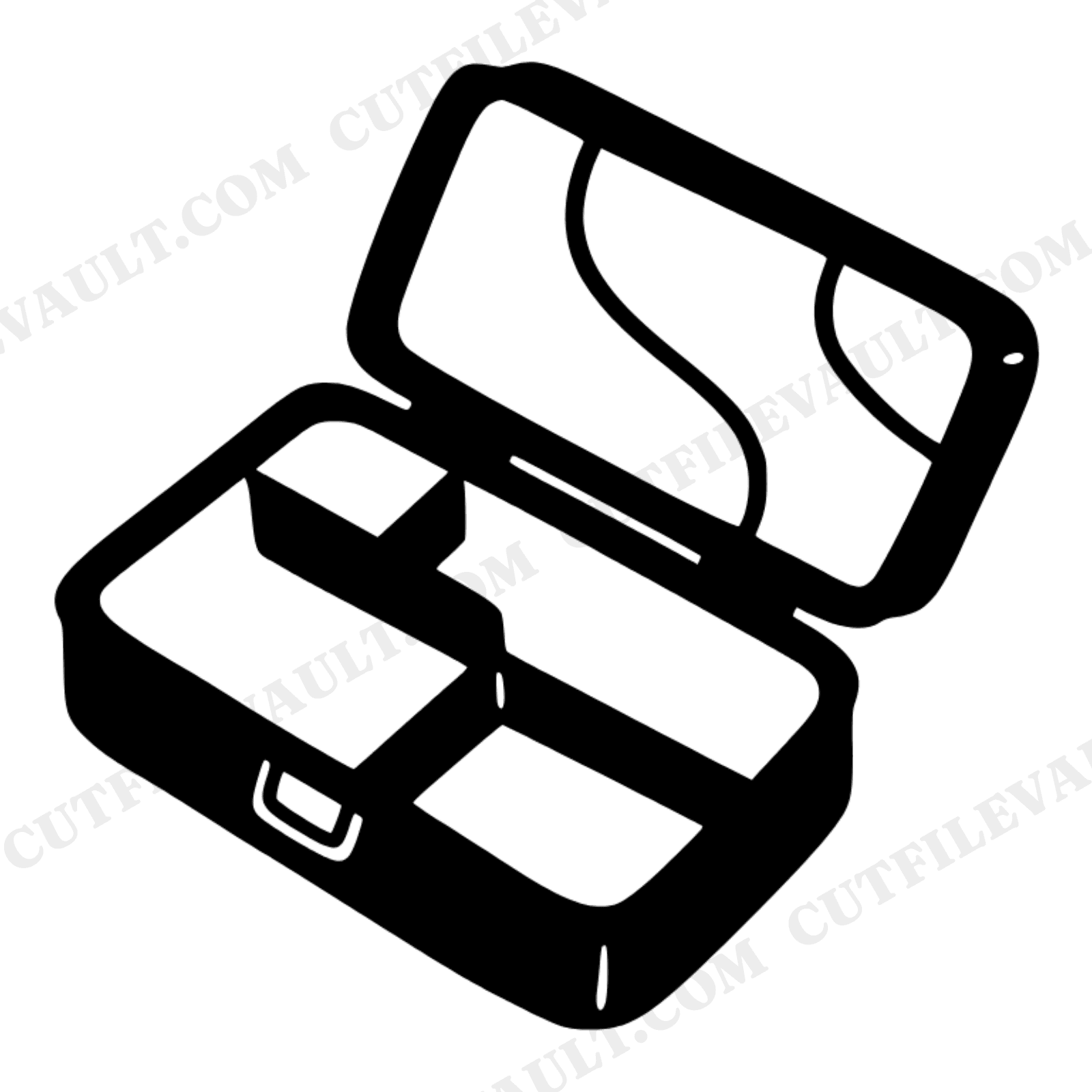 Fathers Day Tackle Box SVG PNG, Fishing Tackle Box Open Silhouette, Vintage Hand Drawn Cut File, view 1