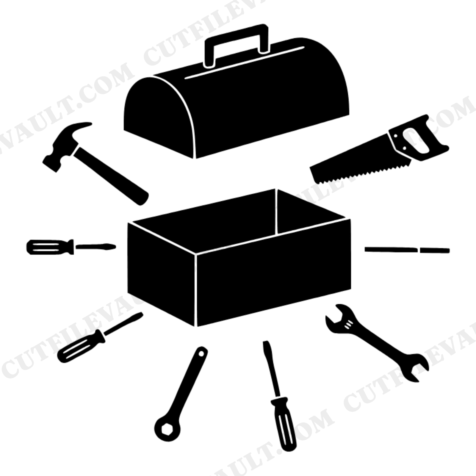 Fathers Day Toolbox SVG PNG Exploded View Art Deco Tools Scandinavian Line Art Cut File, view 1