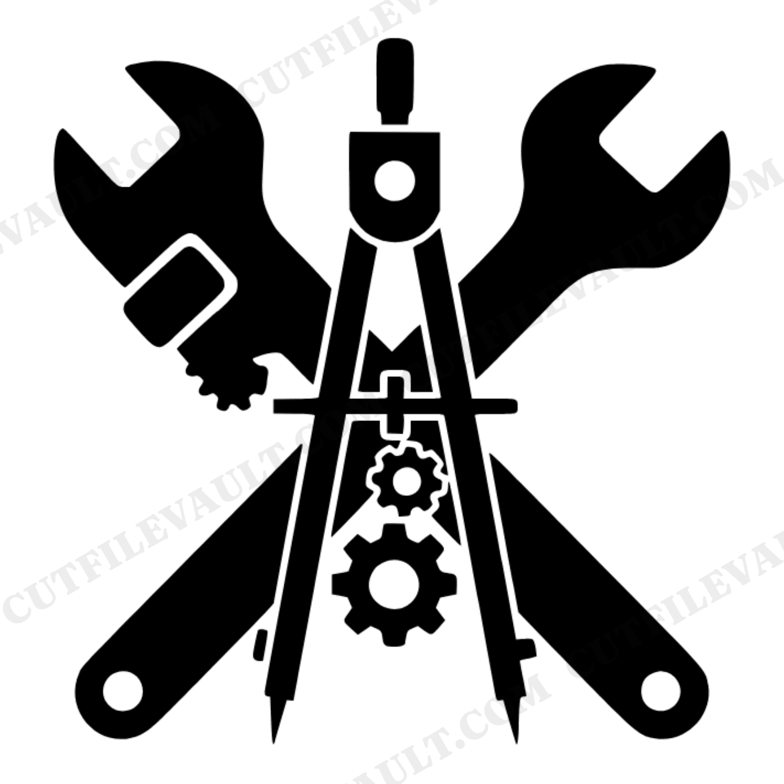 Father's Day Wrench Compass SVG PNG, Crossed Tools Craftsman Dad Cut File, Industrial Gear Design, view 1