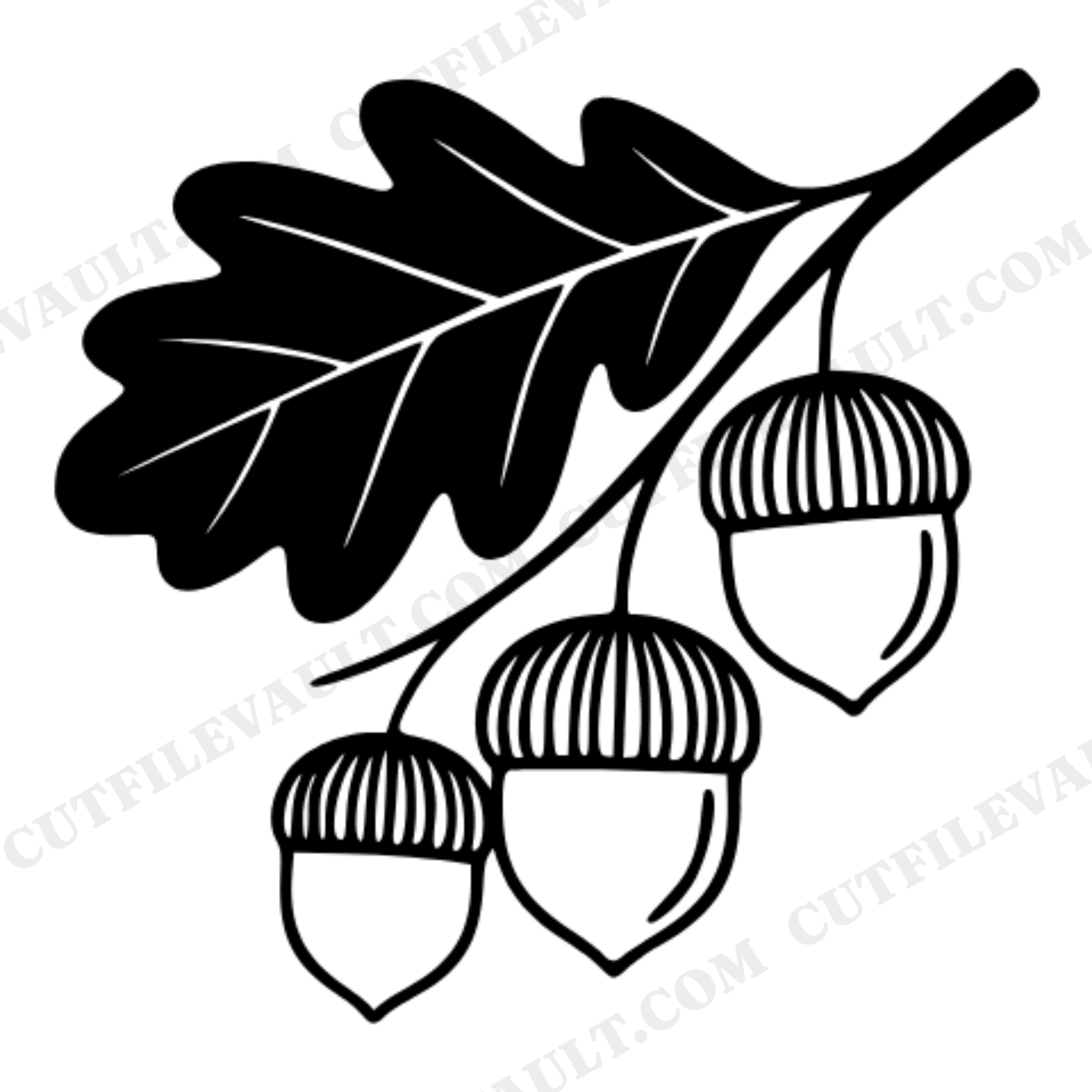 First Day of Autumn Acorn SVG PNG, Fall Acorn Trio Line Art, Scandinavian Oak Leaf Cut File, view 1