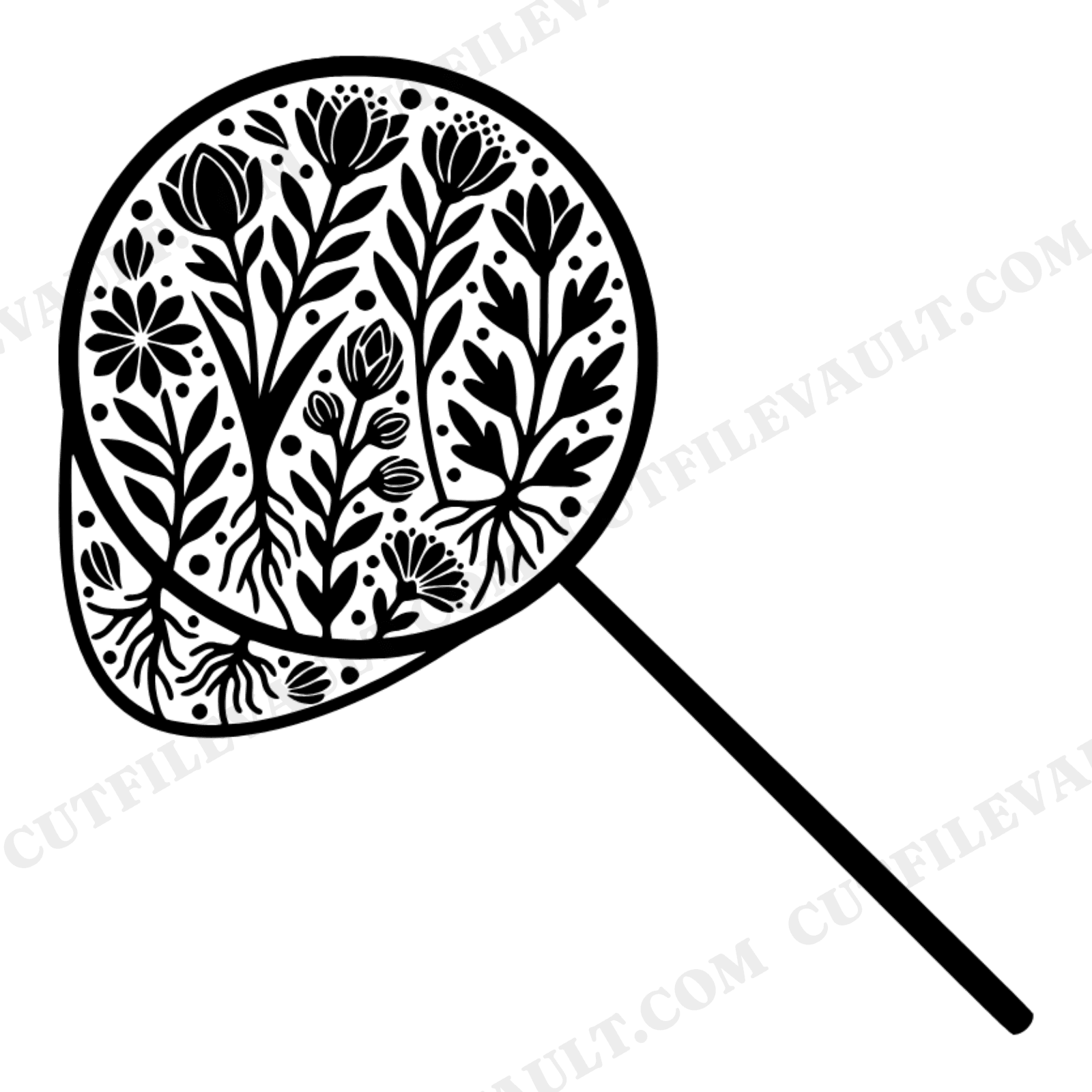 First Day of Summer Butterfly Net SVG PNG, Art Deco Botanical Wildflower Cut File, Geometric Design, view 1