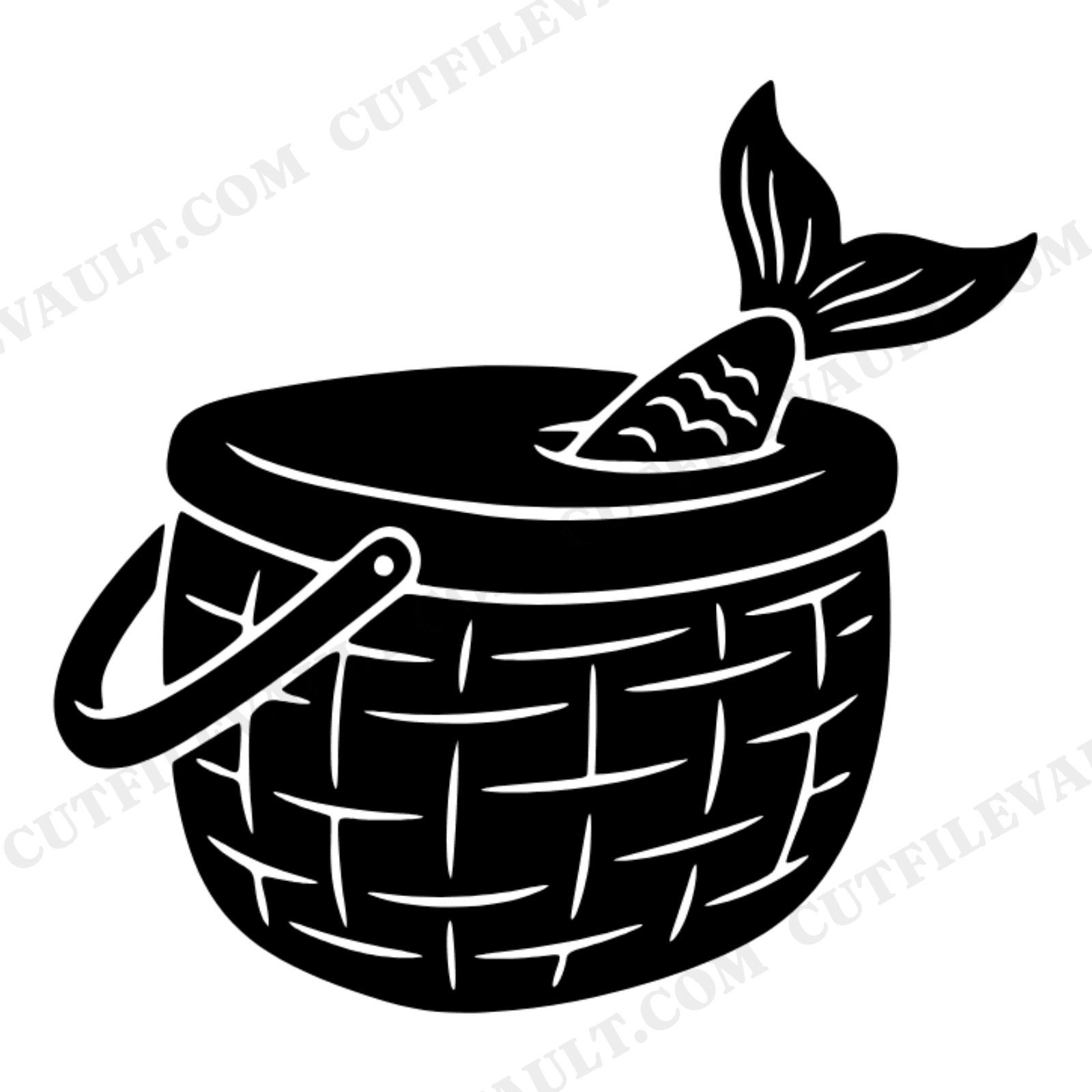 Fishing Creel SVG PNG, Fish Tail Basket Cut File, Father's Day SVG, Fisherman Gift Design, view 1