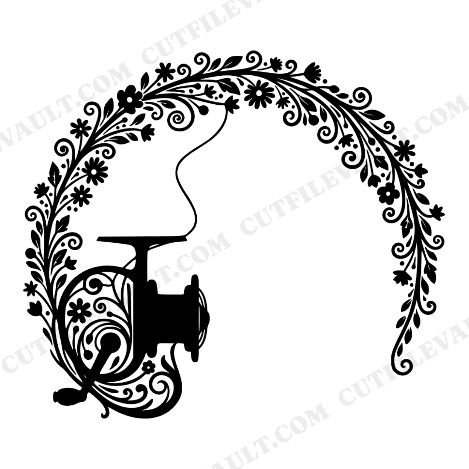 Fishing Reel SVG PNG, Art Nouveau Floral Father's Day Design, Cottagecore Fisherman Cut File, view 1