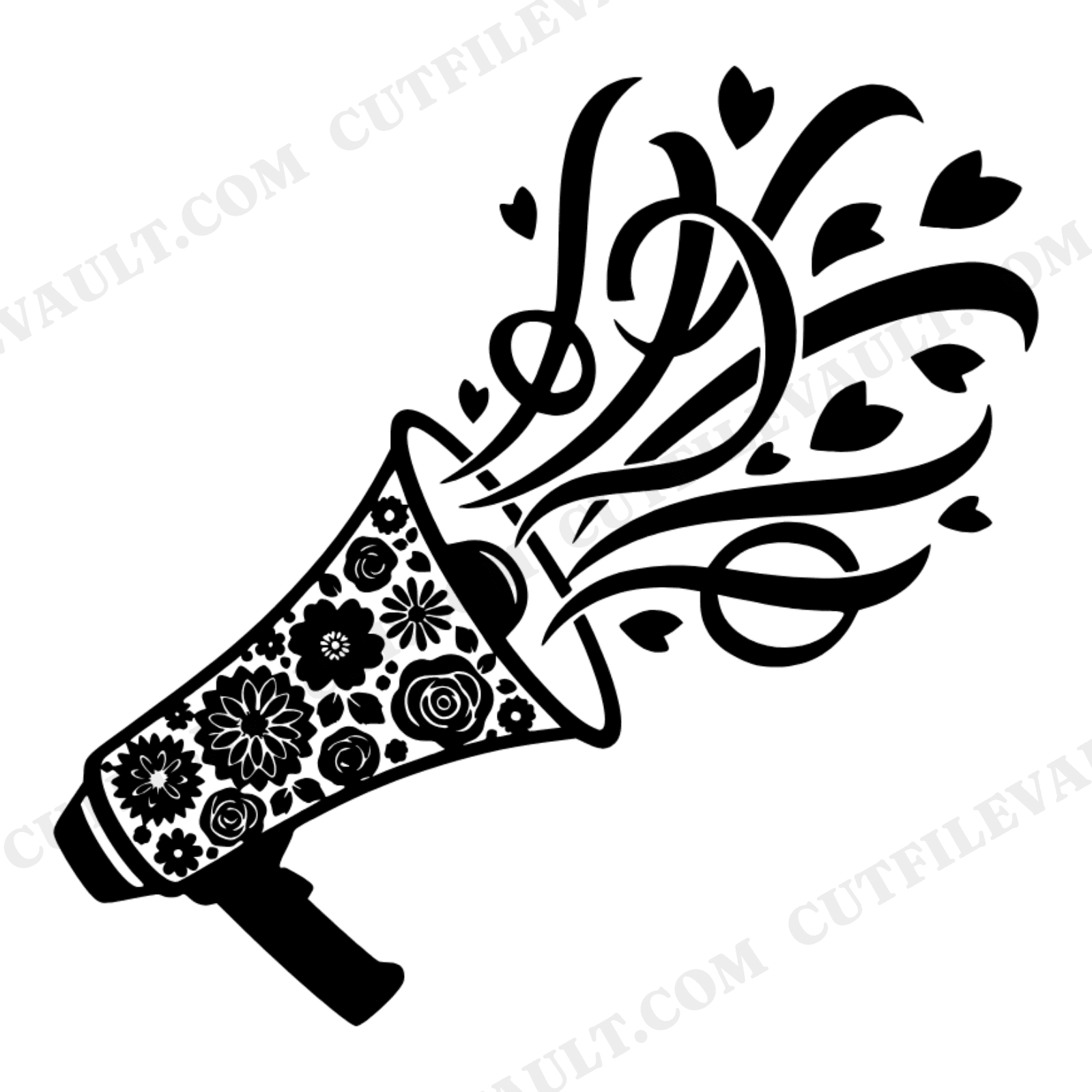 Floral Megaphone SVG PNG, Cottagecore Cheerleader Cut File, Back to School Spirit Ribbon Streamers, view 1