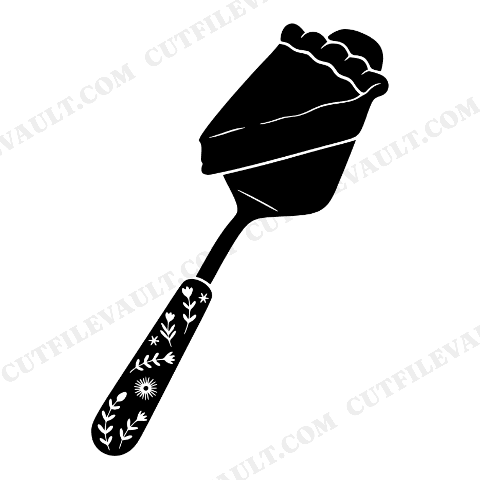 Floral Pie Server SVG PNG, Cottagecore Pie Slice Silhouette, Thanksgiving Dessert Cut File, view 1