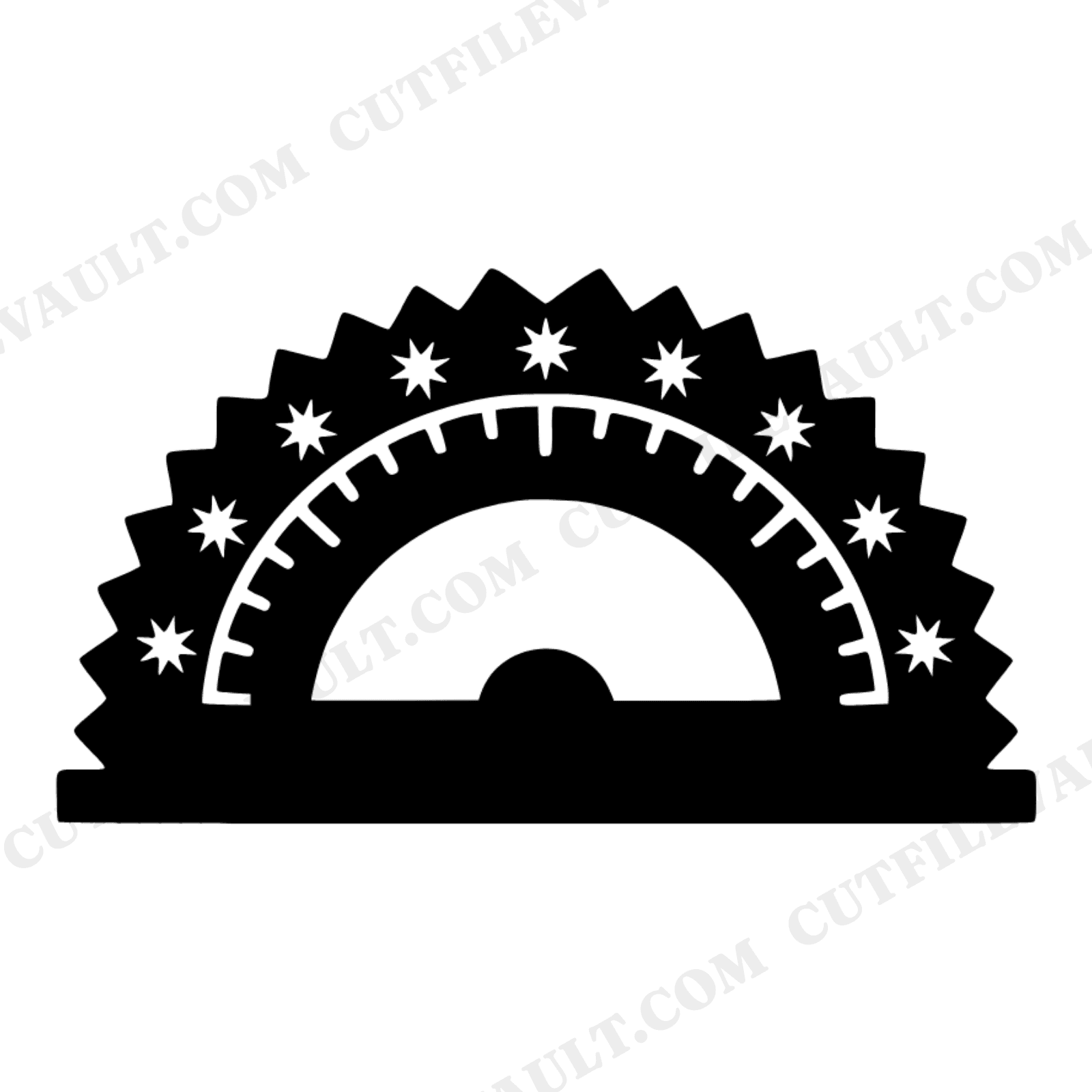 Folk Art Protractor SVG PNG, Back to School Geometry Tool with Star Notches, Academic Emblem Cut File, view 1