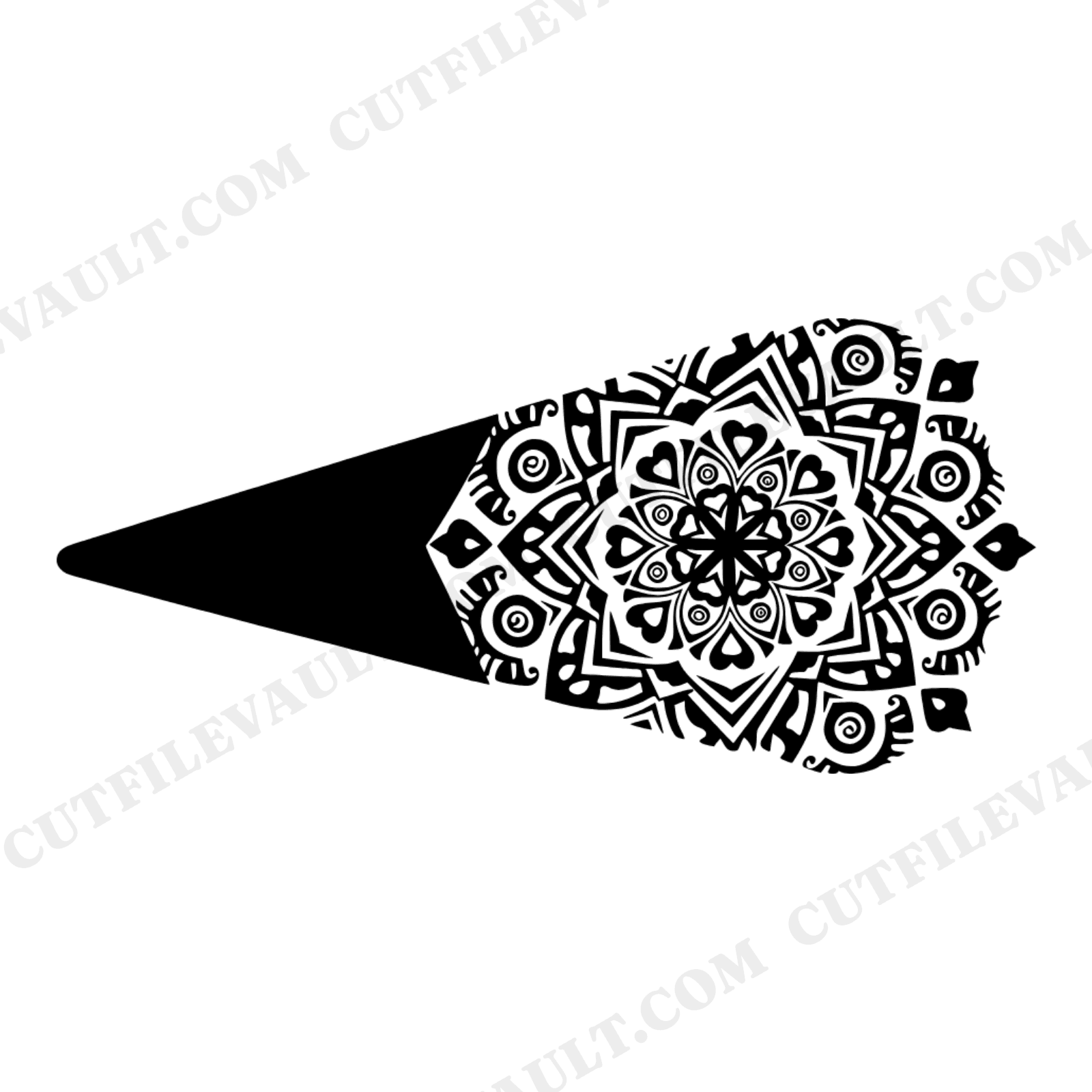 Folk Art Waffle Cone Mandala SVG PNG, National Ice Cream Month, Scandinavian Line Art Cut File, view 1