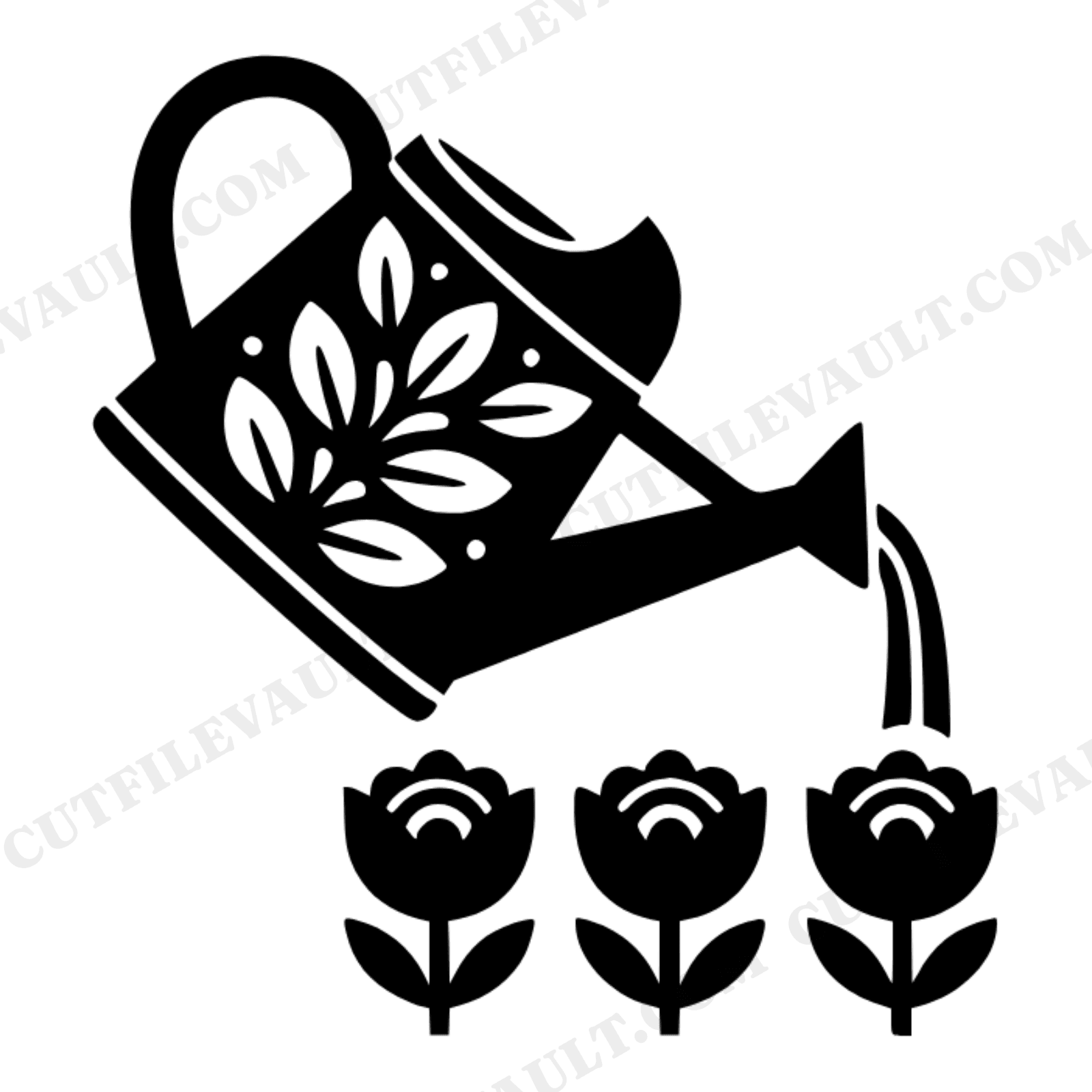 Folk Art Watering Can SVG PNG, Mid Century Floral Garden Cut File, Pollinator Week Clipart Design, view 1