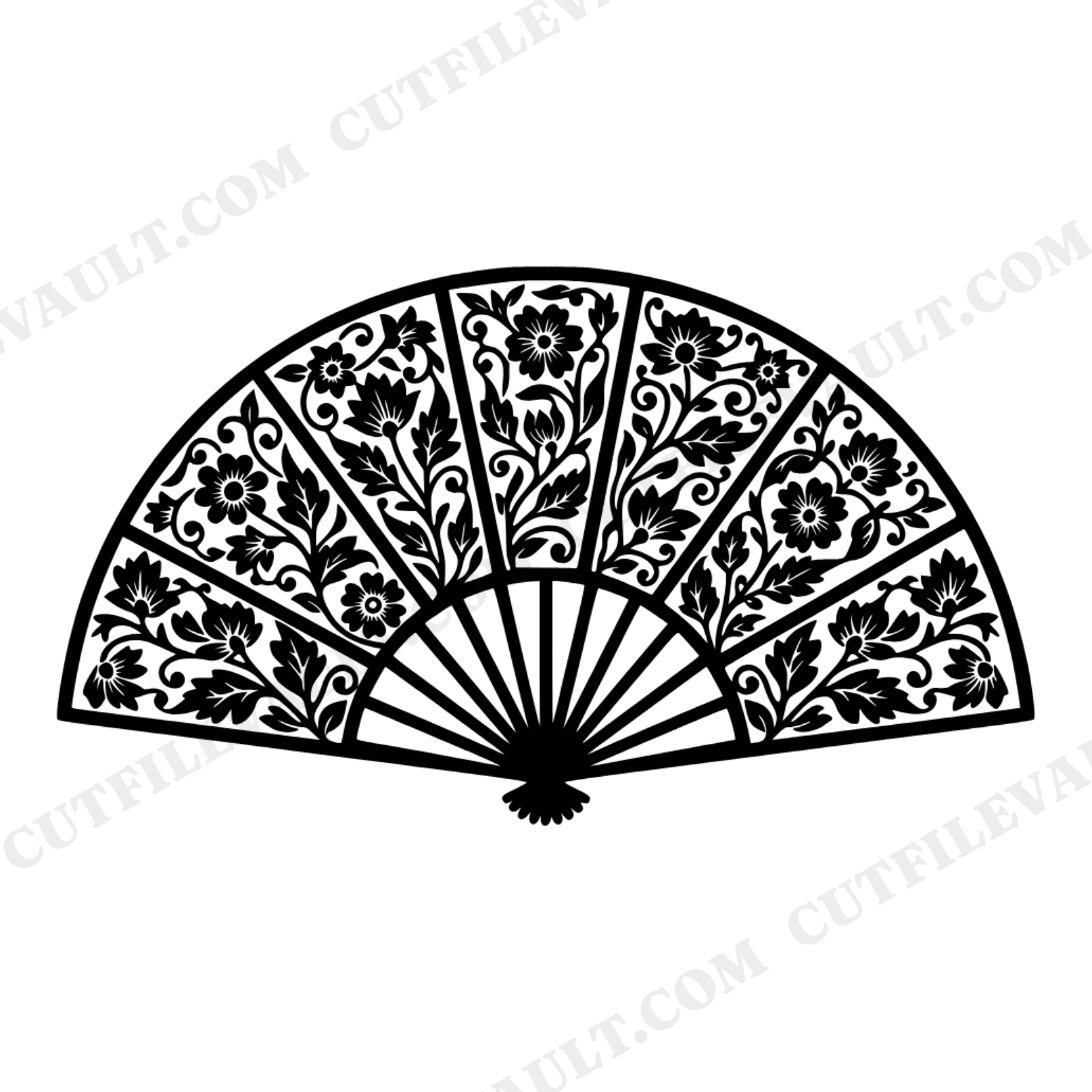 Fourth of July Botanical Fan SVG PNG Stained Glass Silhouette Vintage Wildflower Cut File, view 1