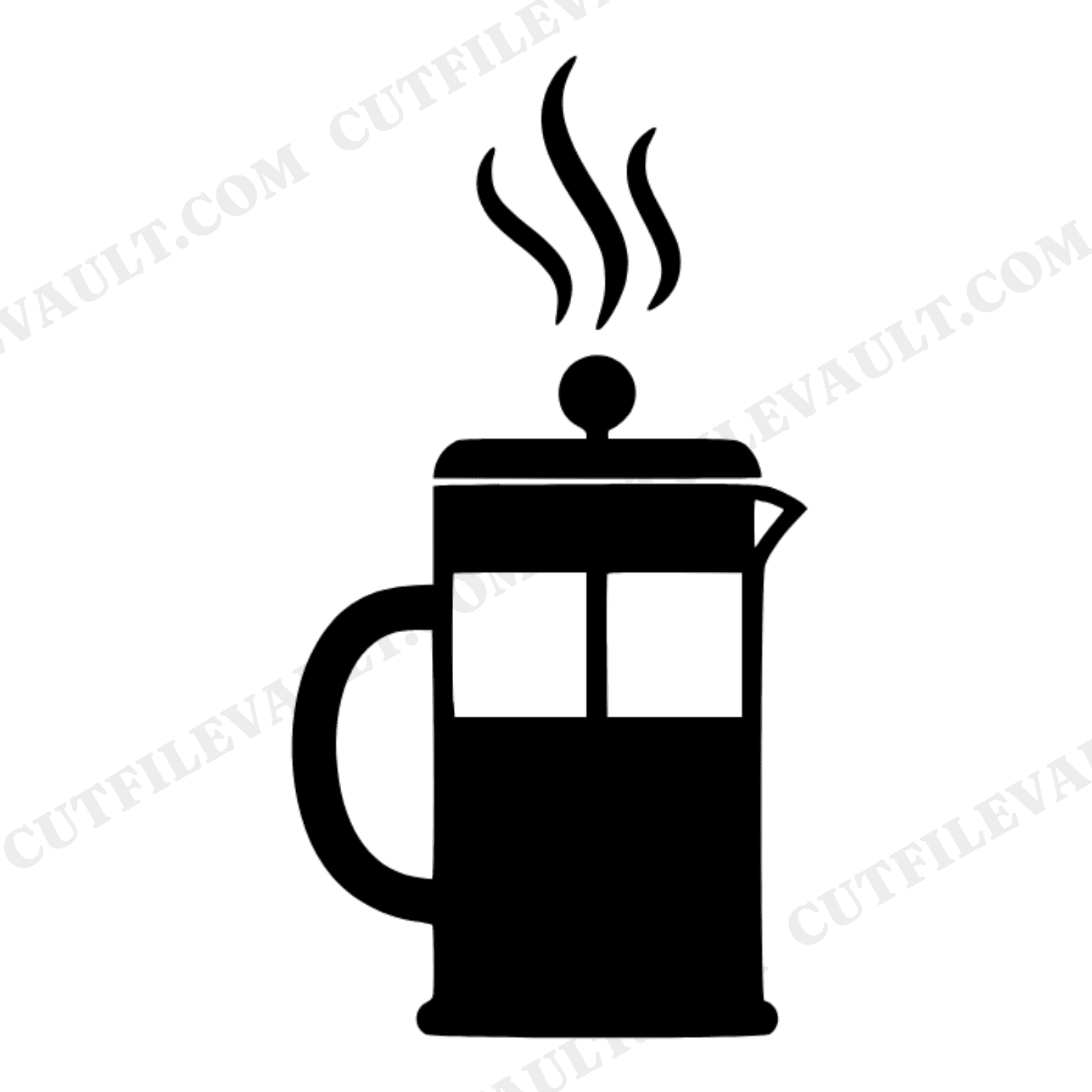 French Press SVG PNG Coffee Lover Cut File Mid Century Modern Steam Swirls National Coffee Day, view 1