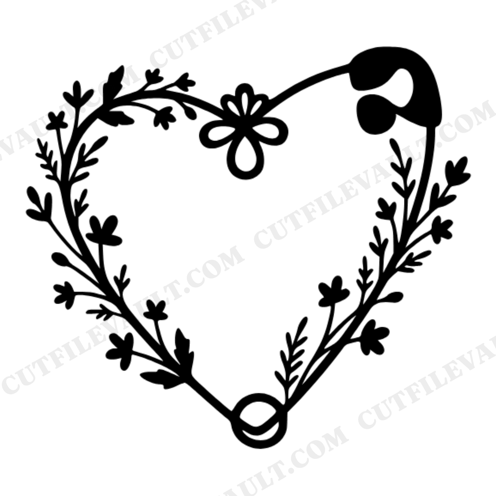 Friendship Heart Safety Pin SVG PNG, Wildflower Cottagecore Clipart, Friendship Day Cut File, view 1