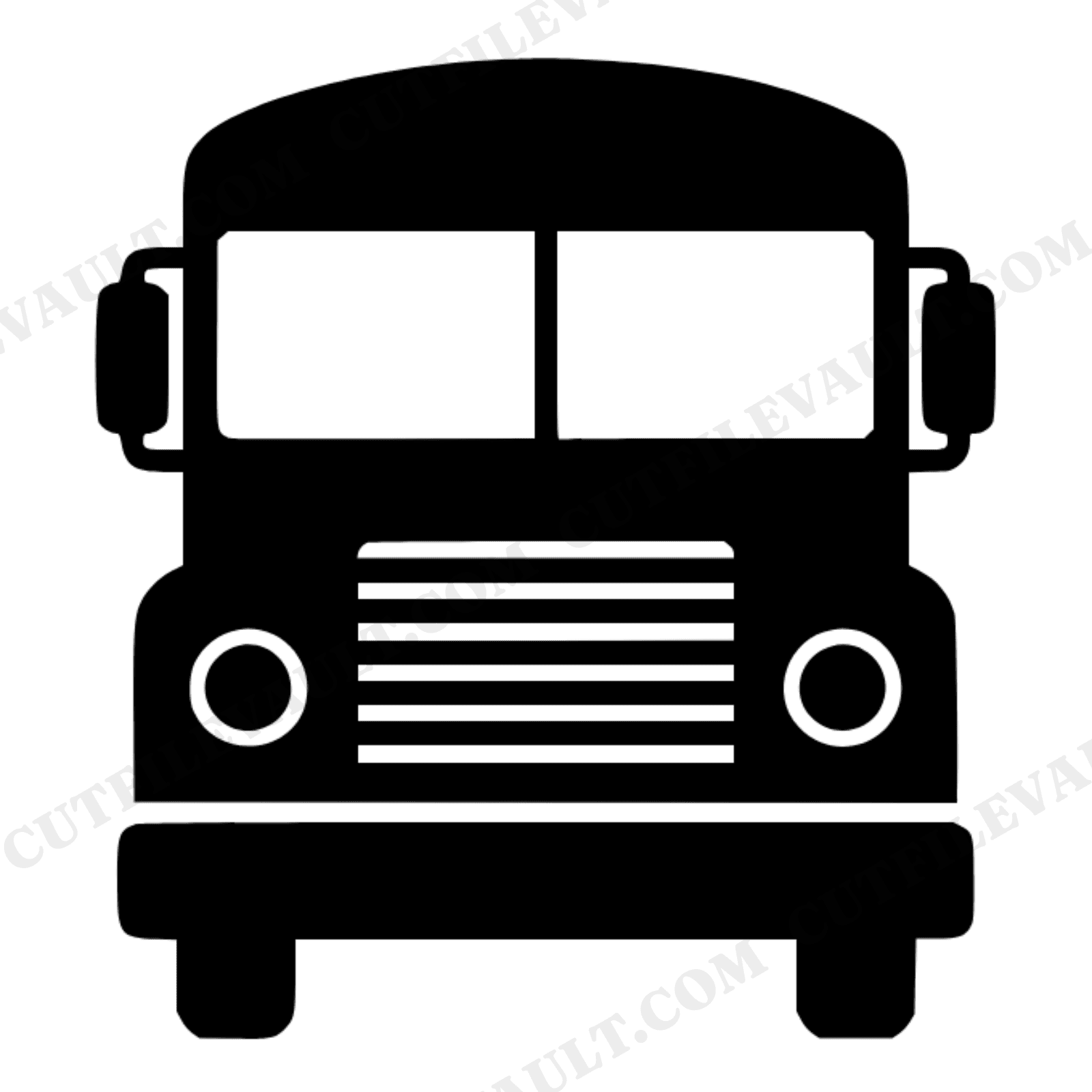 Front View School Bus SVG PNG Mascot Silhouette Mid-Century Minimal Cut File Back to School Spirit, view 1